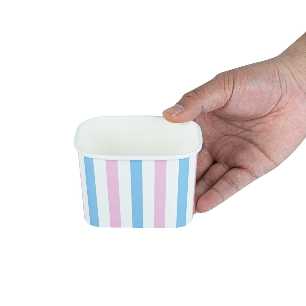 Coppetta 12 oz Square Pink And Blue Stripe Paper To Go Cup - 4 1/4" x 3 1/4" x 2 3/4" - 50 count box