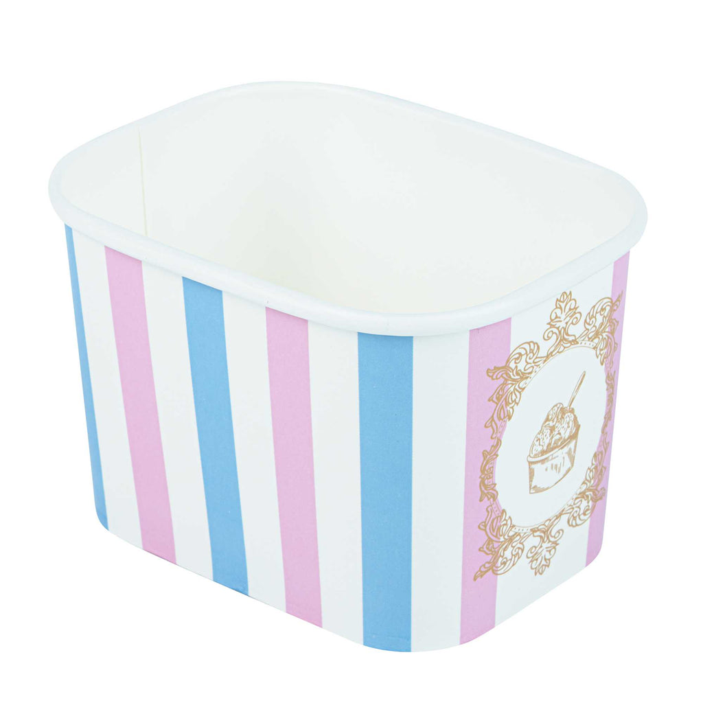 Coppetta 12 oz Square Pink And Blue Stripe Paper To Go Cup - 4 1/4" x 3 1/4" x 2 3/4" - 50 count box
