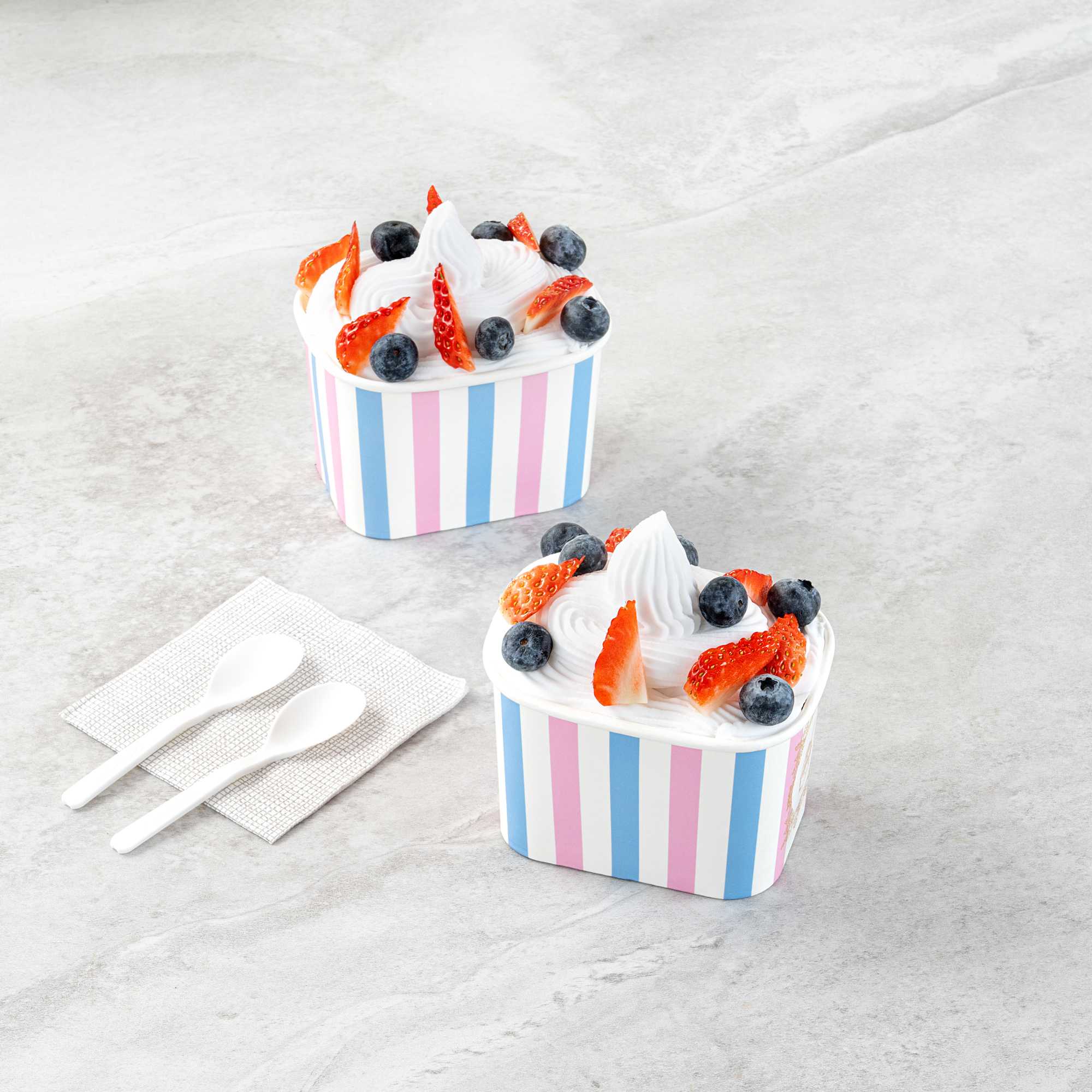 Coppetta 12 oz Square Pink And Blue Stripe Paper To Go Cup - 4 1/4" x 3 1/4" x 2 3/4" - 50 count box