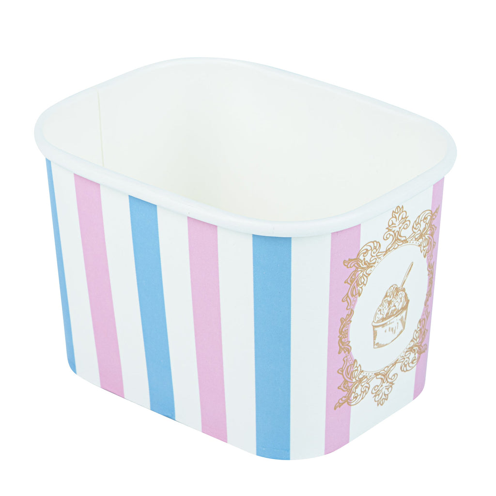 Coppetta 12 oz Square Pink And Blue Stripe Paper To Go Cup - 4 1/4" x 3 1/4" x 2 3/4" - 200 count box
