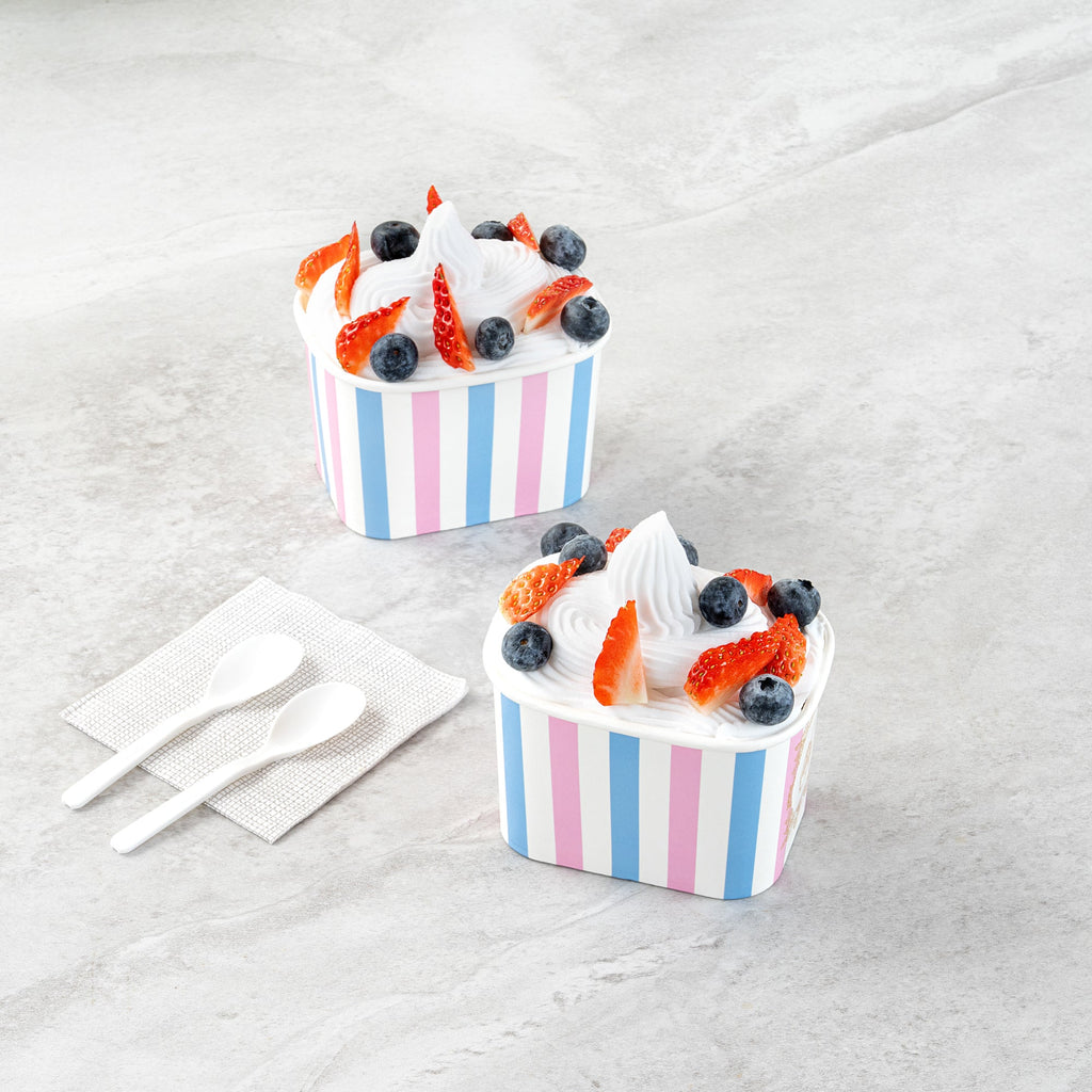Coppetta 12 oz Square Pink And Blue Stripe Paper To Go Cup - 4 1/4" x 3 1/4" x 2 3/4" - 200 count box