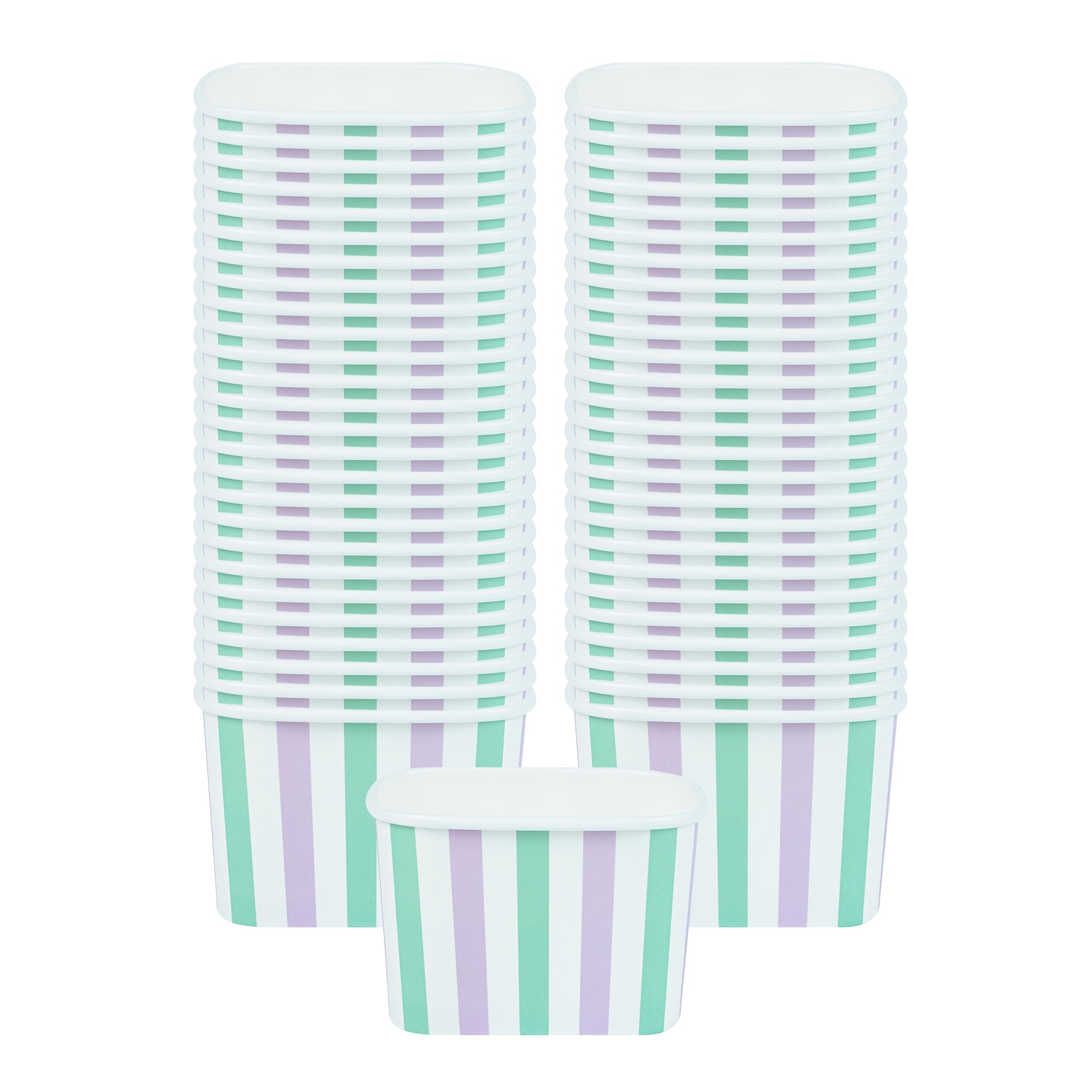 Coppetta 12 oz Square Purple And Blue Stripe Paper To Go Cup - 4 1/4" x 3 1/4" x 2 3/4" - 200 count box