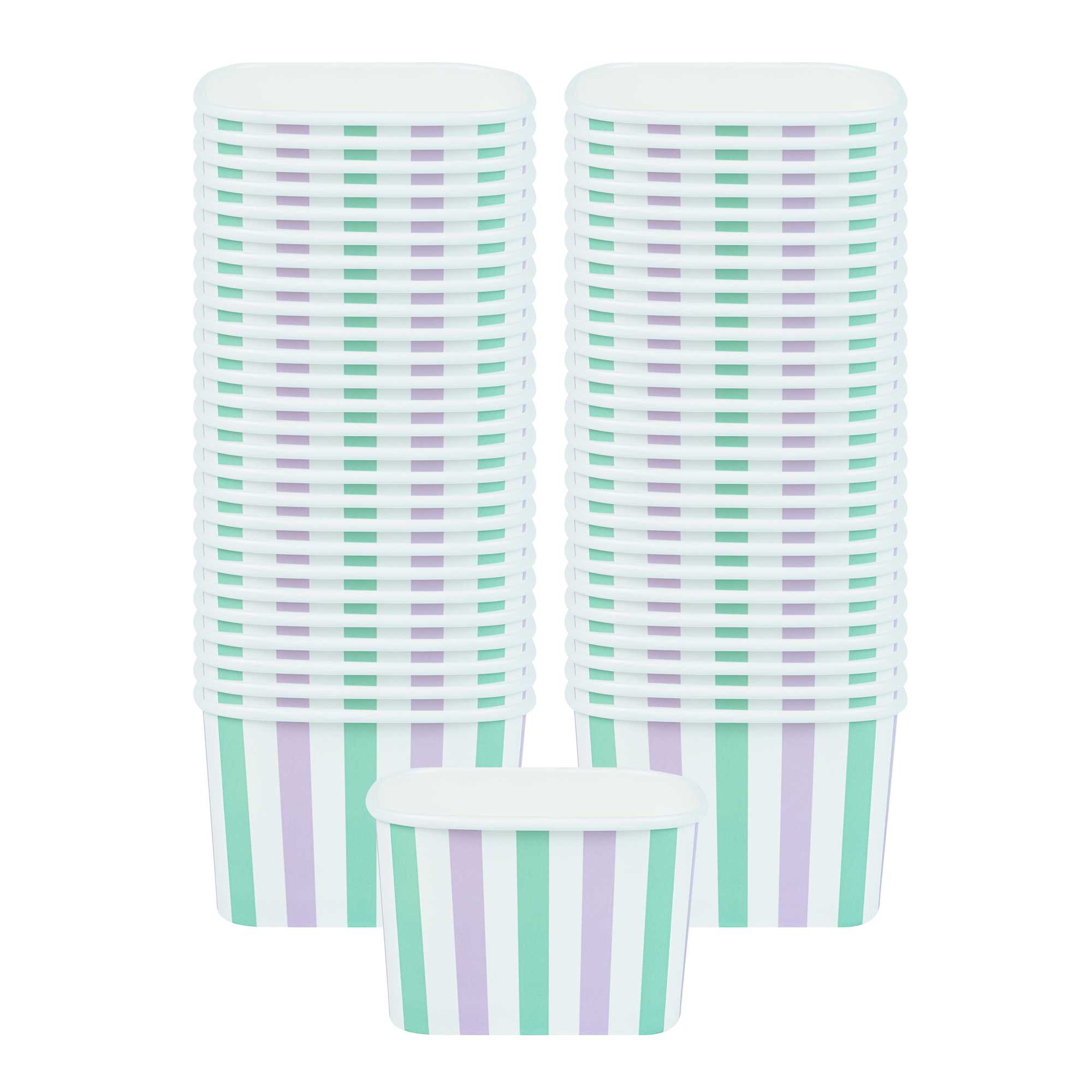 Coppetta 12 oz Square Purple And Blue Stripe Paper To Go Cup - 4 1/4" x 3 1/4" x 2 3/4" - 50 count box