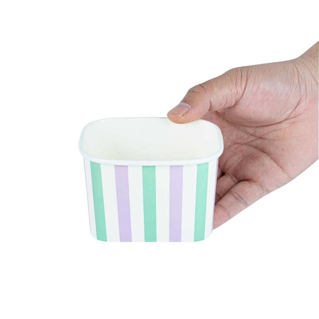 Coppetta 12 oz Square Purple And Blue Stripe Paper To Go Cup - 4 1/4" x 3 1/4" x 2 3/4" - 50 count box