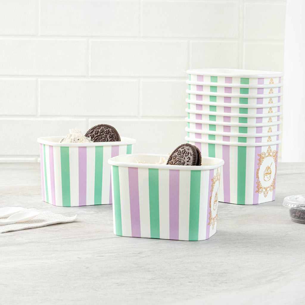 Coppetta 12 oz Square Purple And Blue Stripe Paper To Go Cup - 4 1/4" x 3 1/4" x 2 3/4" - 50 count box