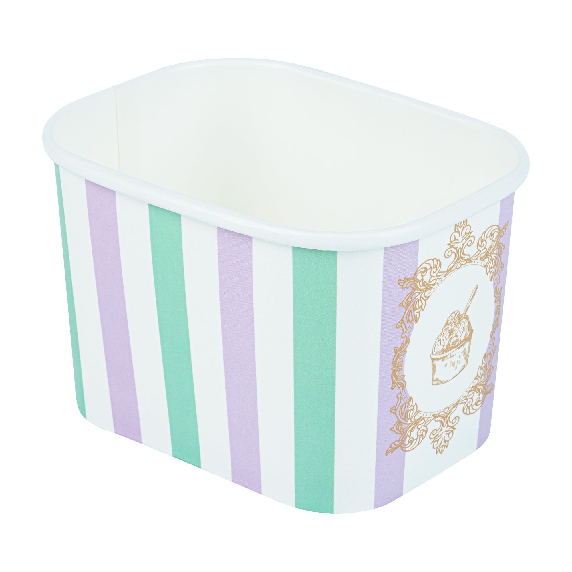 Coppetta 12 oz Square Purple And Blue Stripe Paper To Go Cup - 4 1/4" x 3 1/4" x 2 3/4" - 200 count box