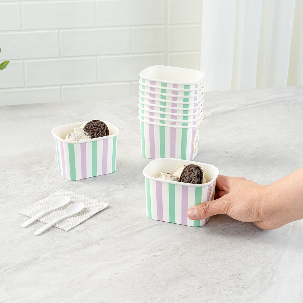 Coppetta 12 oz Square Purple And Blue Stripe Paper To Go Cup - 4 1/4" x 3 1/4" x 2 3/4" - 200 count box