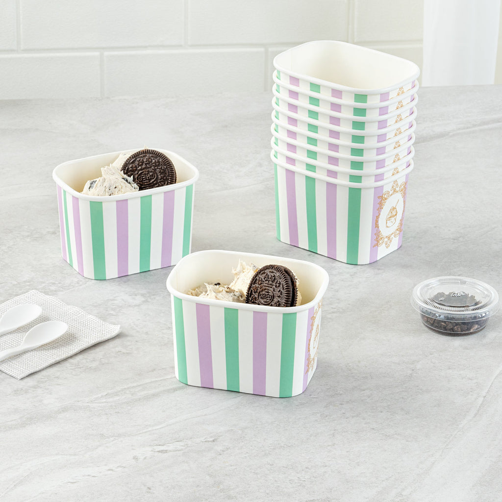 Coppetta 12 oz Square Purple And Blue Stripe Paper To Go Cup - 4 1/4" x 3 1/4" x 2 3/4" - 200 count box