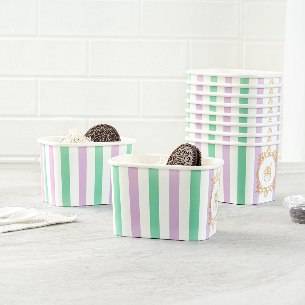 Coppetta 12 oz Square Purple And Blue Stripe Paper To Go Cup - 4 1/4" x 3 1/4" x 2 3/4" - 200 count box