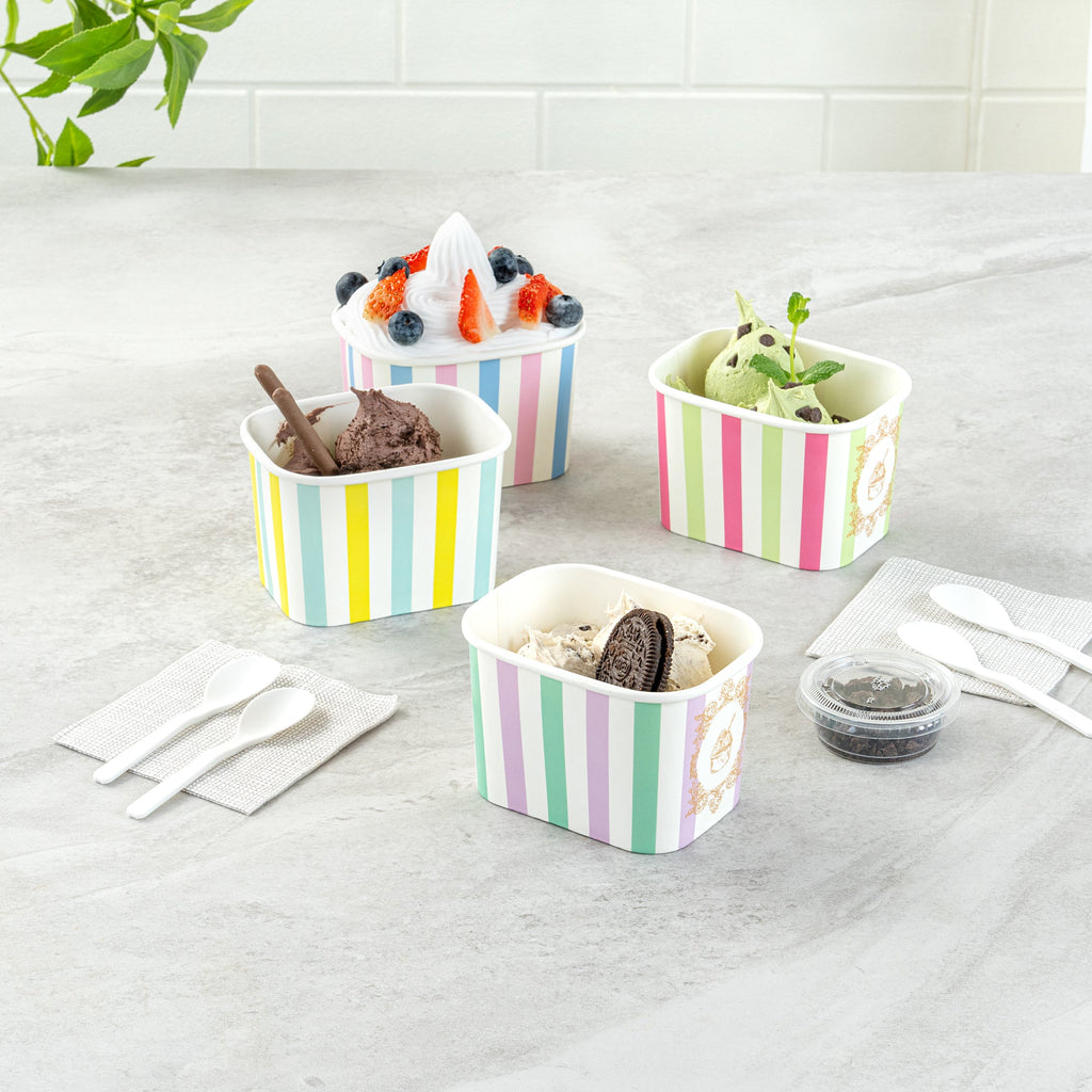 Coppetta 12 oz Square Purple And Blue Stripe Paper To Go Cup - 4 1/4" x 3 1/4" x 2 3/4" - 200 count box