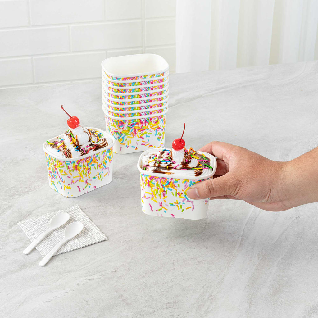 Coppetta 12 oz Square Paper To Go Cup - with Party Sprinkles - 4 1/4" x 3 1/4" x 2 3/4" - 50 count box