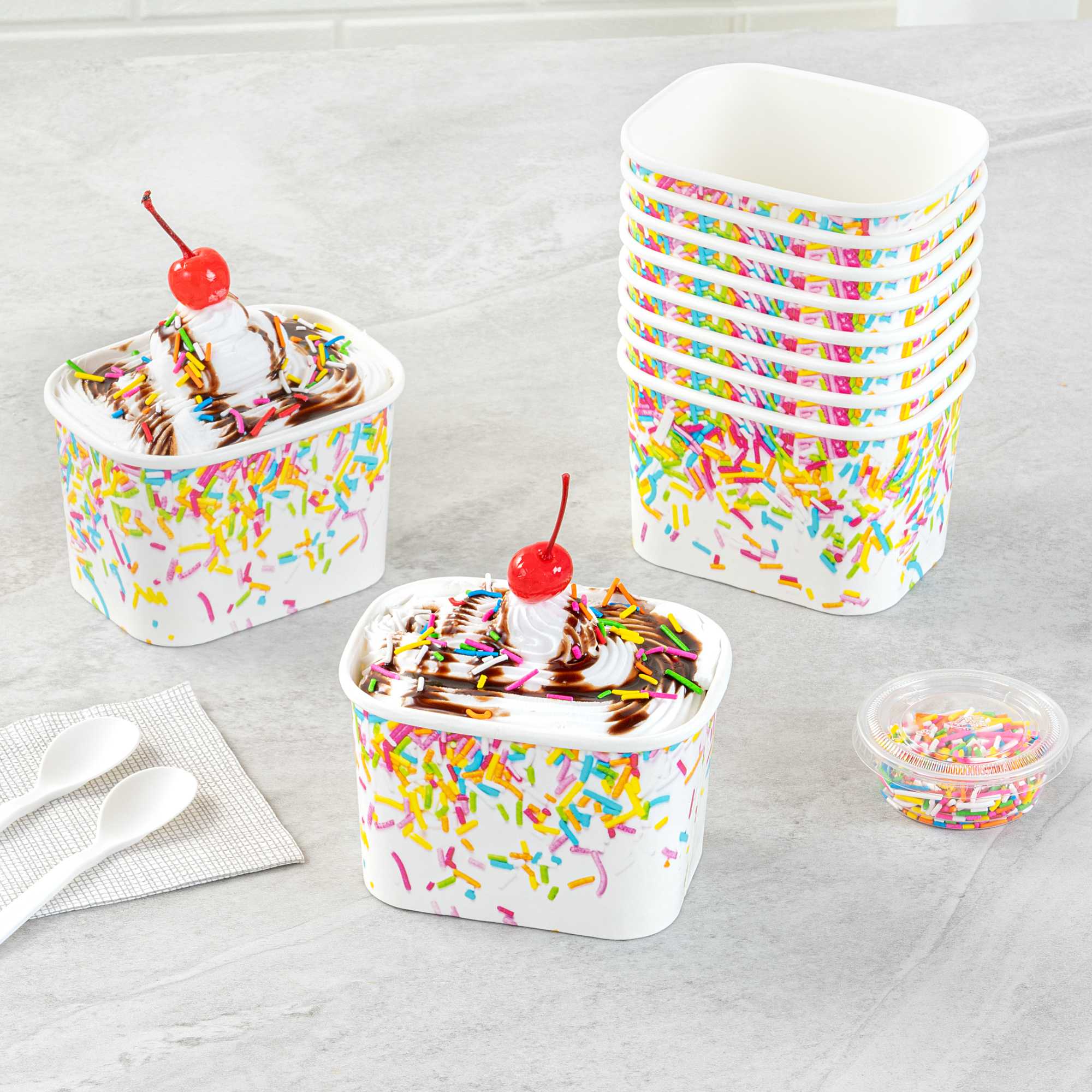 Coppetta 12 oz Square Paper To Go Cup - with Party Sprinkles - 4 1/4" x 3 1/4" x 2 3/4" - 50 count box