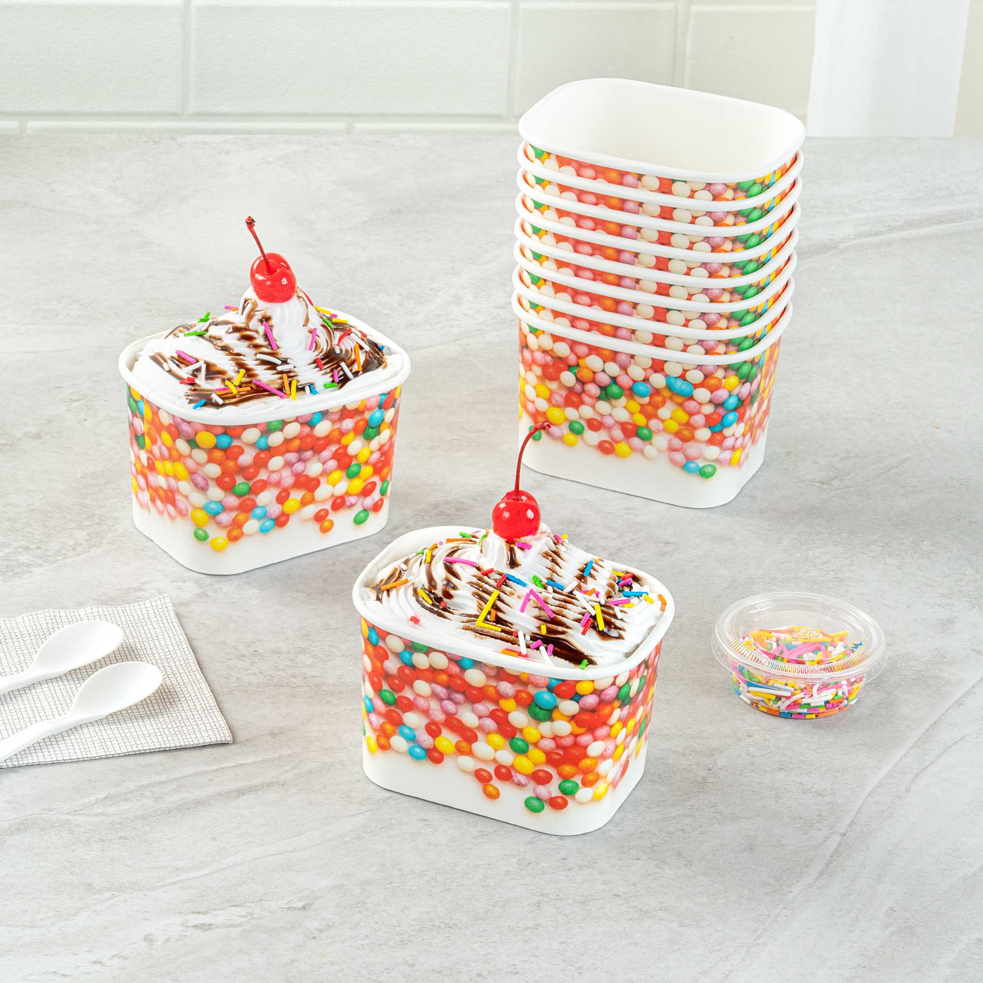 Coppetta 12 oz Square Paper To Go Cup - with Round Sprinkles - 4 1/4" x 3 1/4" x 2 3/4" - 50 count box
