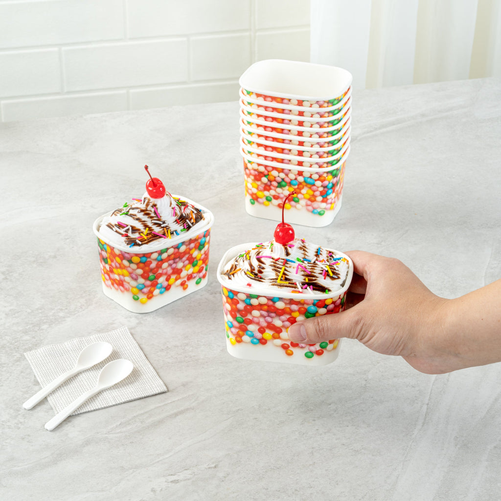 Coppetta 12 oz Square Paper To Go Cup - with Round Sprinkles - 4 1/4" x 3 1/4" x 2 3/4" - 200 count box