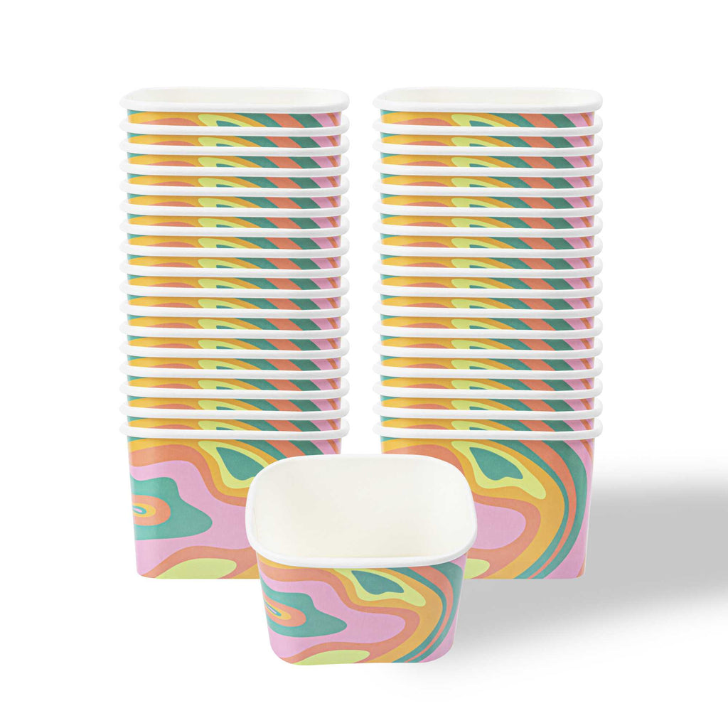 Coppetta 12 oz Square Psychedelic Sunrise Paper To Go Cup - 4 1/4" x 3 1/4" x 2 3/4" - 50 count box
