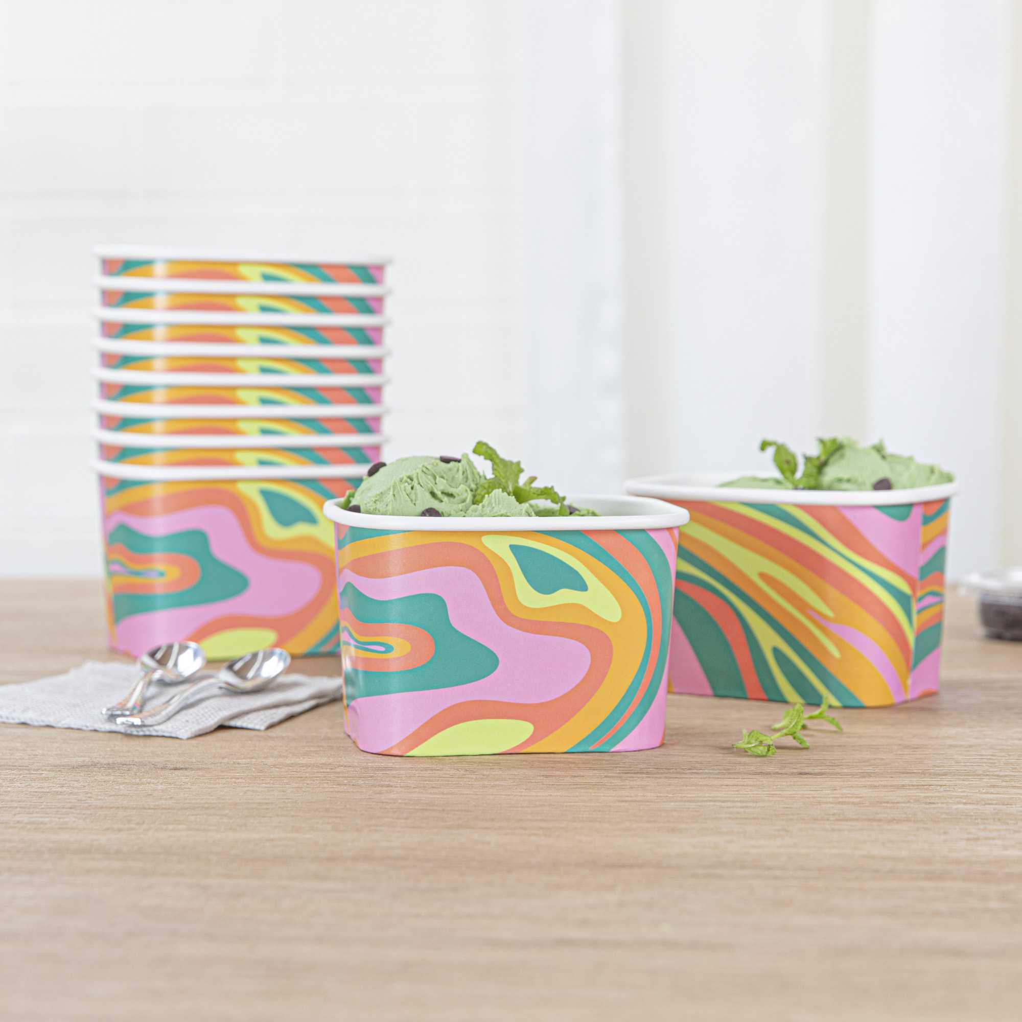 Coppetta 12 oz Square Psychedelic Sunrise Paper To Go Cup - 4 1/4" x 3 1/4" x 2 3/4" - 50 count box