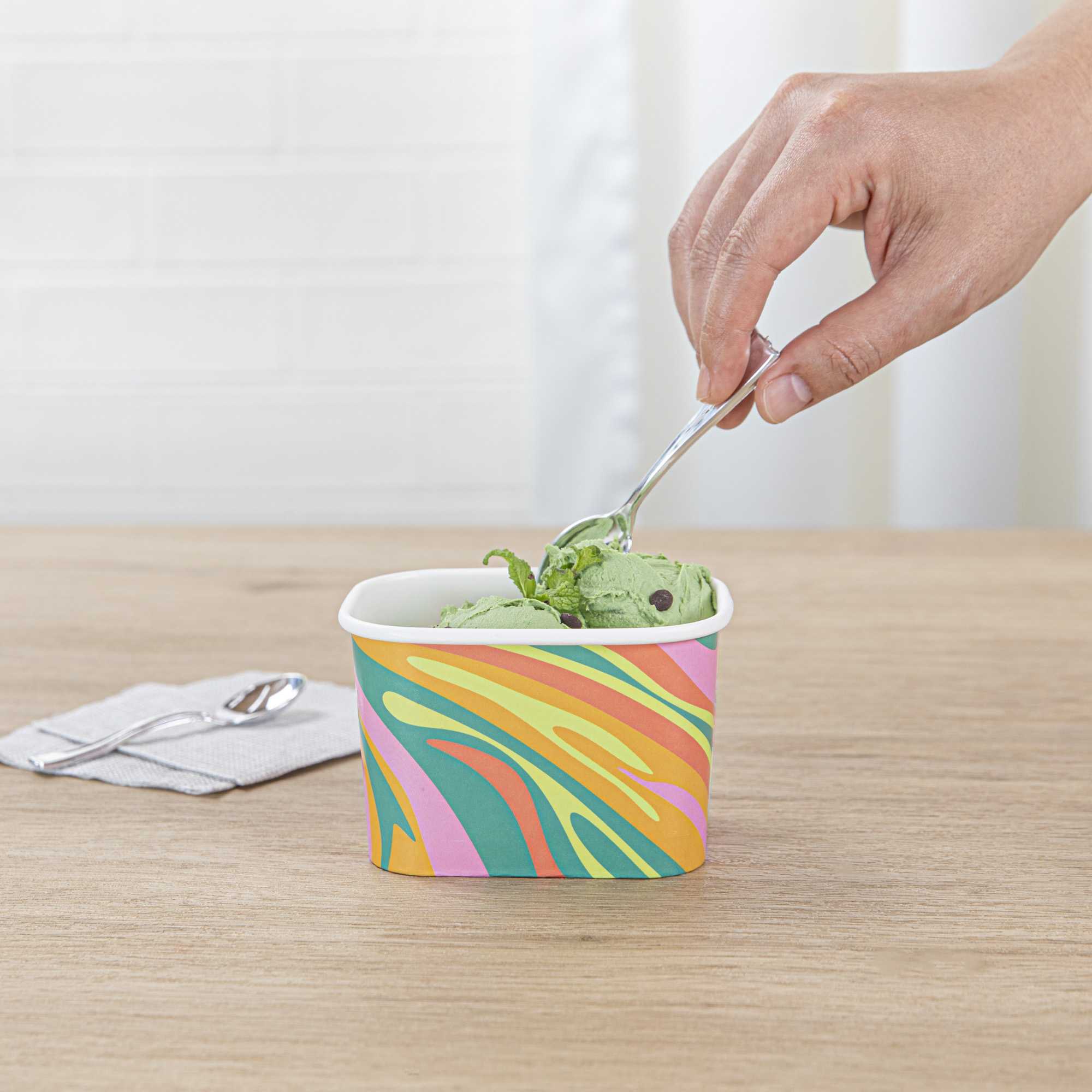 Coppetta 12 oz Square Psychedelic Sunrise Paper To Go Cup - 4 1/4" x 3 1/4" x 2 3/4" - 50 count box