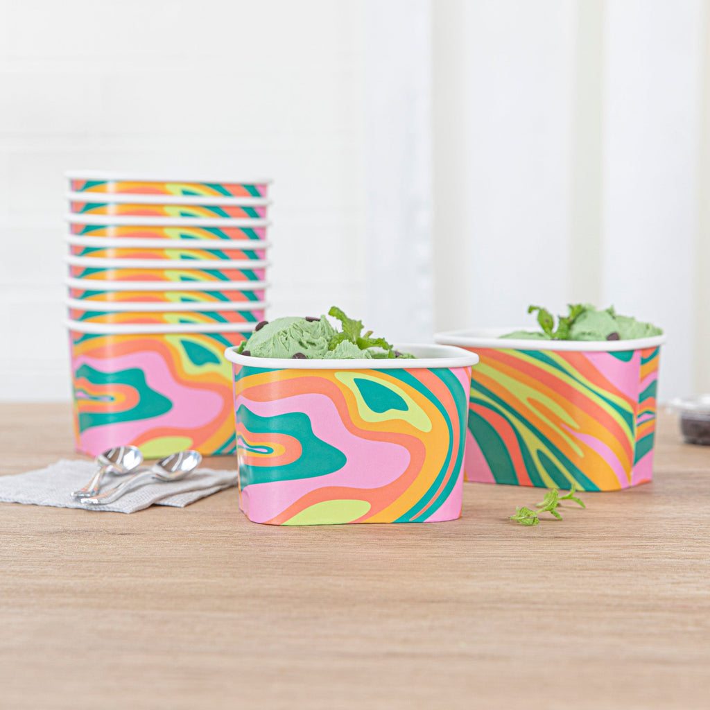 Coppetta 12 oz Square Psychedelic Sunrise Paper To Go Cup - 4 1/4" x 3 1/4" x 2 3/4" - 200 count box