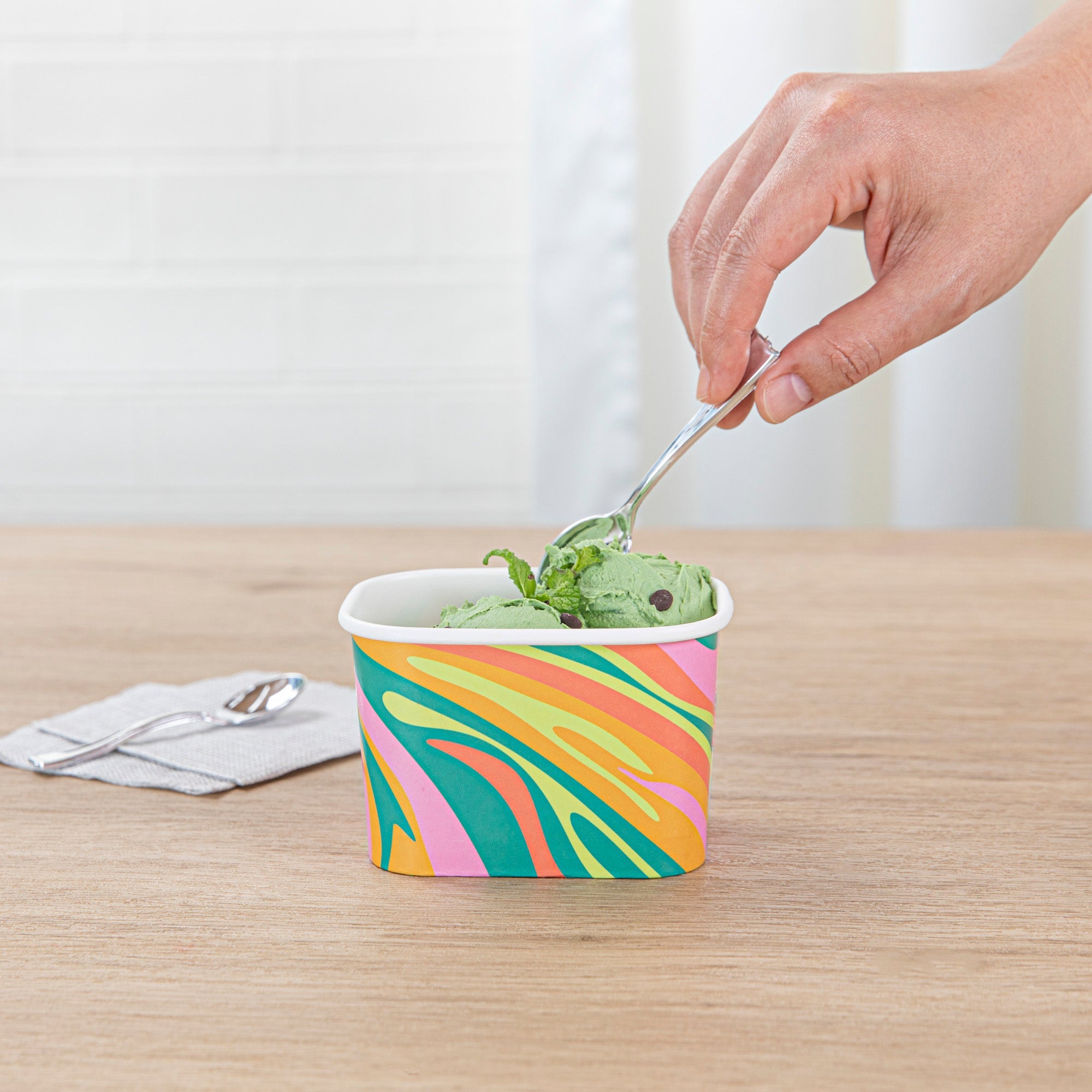 Coppetta 12 oz Square Psychedelic Sunrise Paper To Go Cup - 4 1/4" x 3 1/4" x 2 3/4" - 200 count box