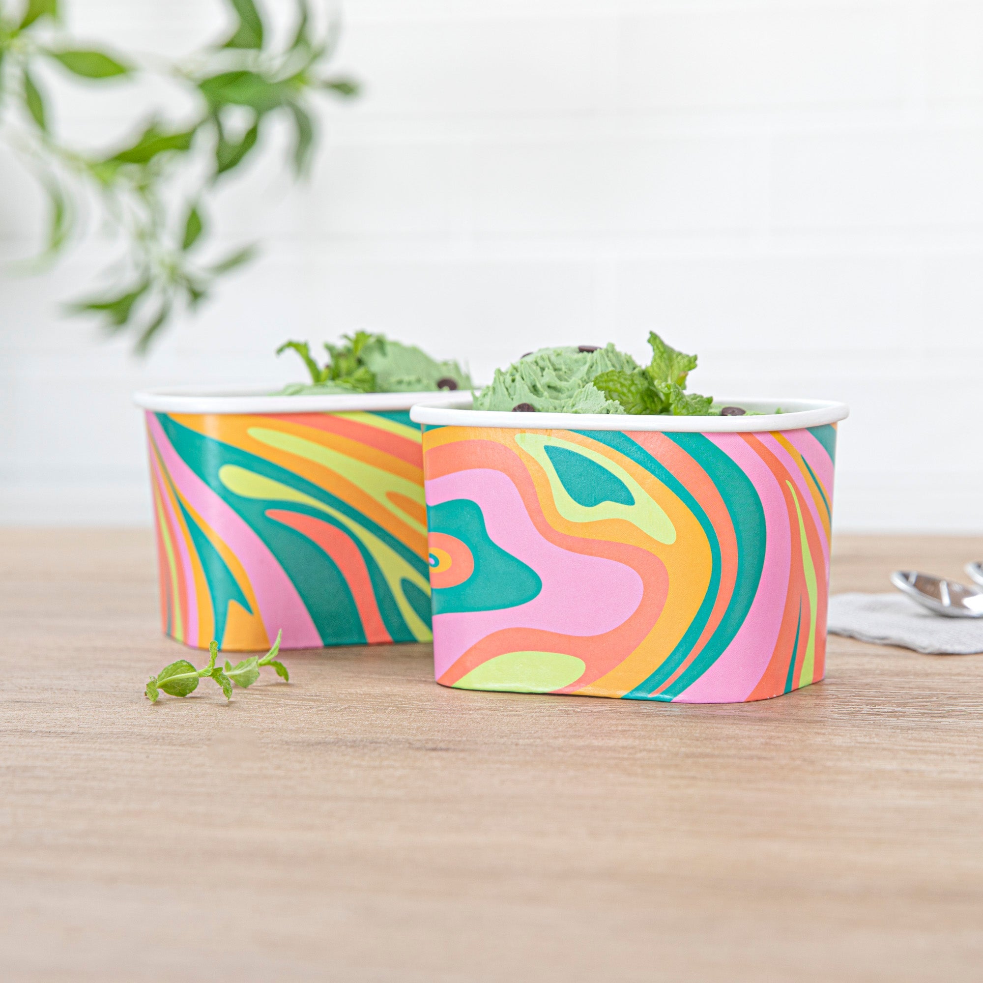 Coppetta 12 oz Square Psychedelic Sunrise Paper To Go Cup - 4 1/4" x 3 1/4" x 2 3/4" - 200 count box