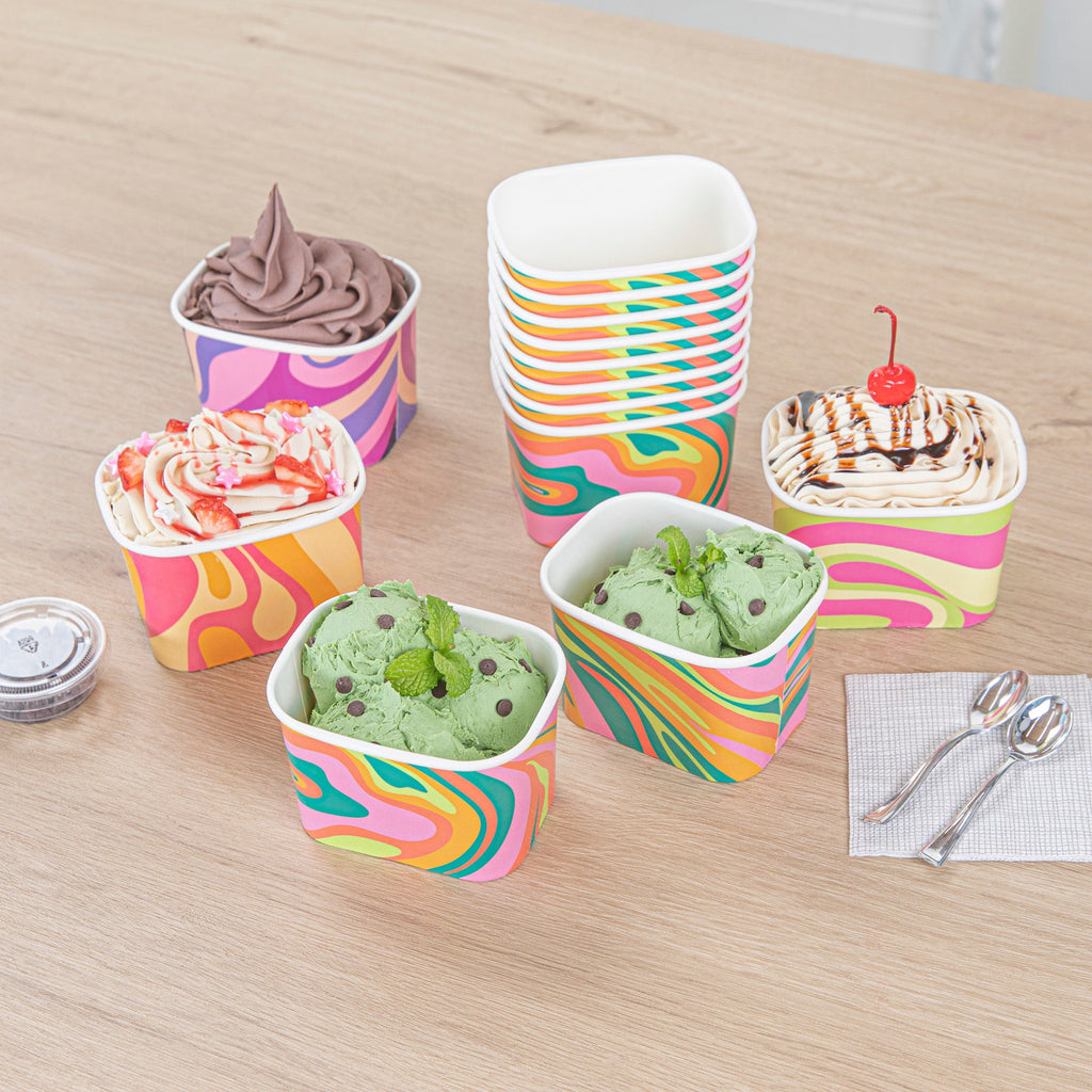 Coppetta 12 oz Square Psychedelic Sunrise Paper To Go Cup - 4 1/4" x 3 1/4" x 2 3/4" - 200 count box