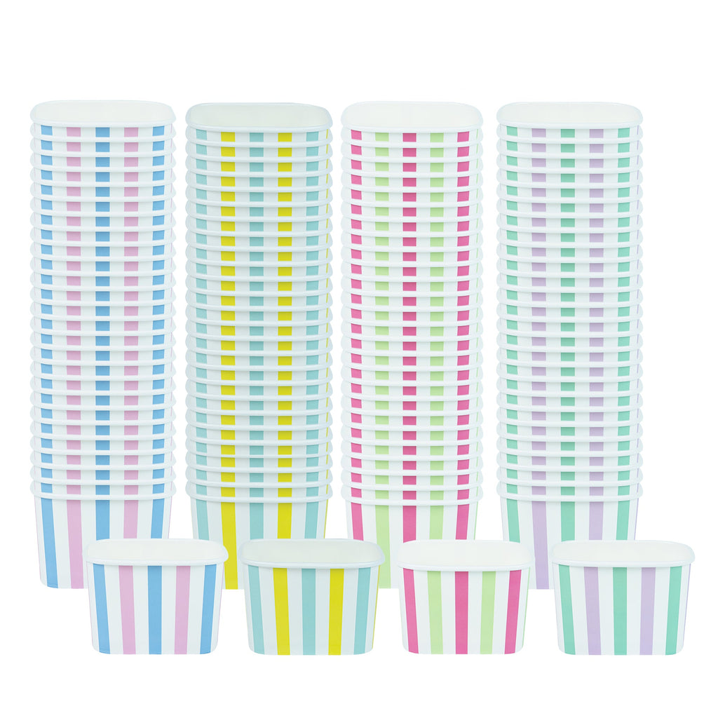 Coppetta 12 oz Square Assorted Stripes Paper To Go Cup - 4 1/4" x 3 1/4" x 2 3/4" - 200 count box