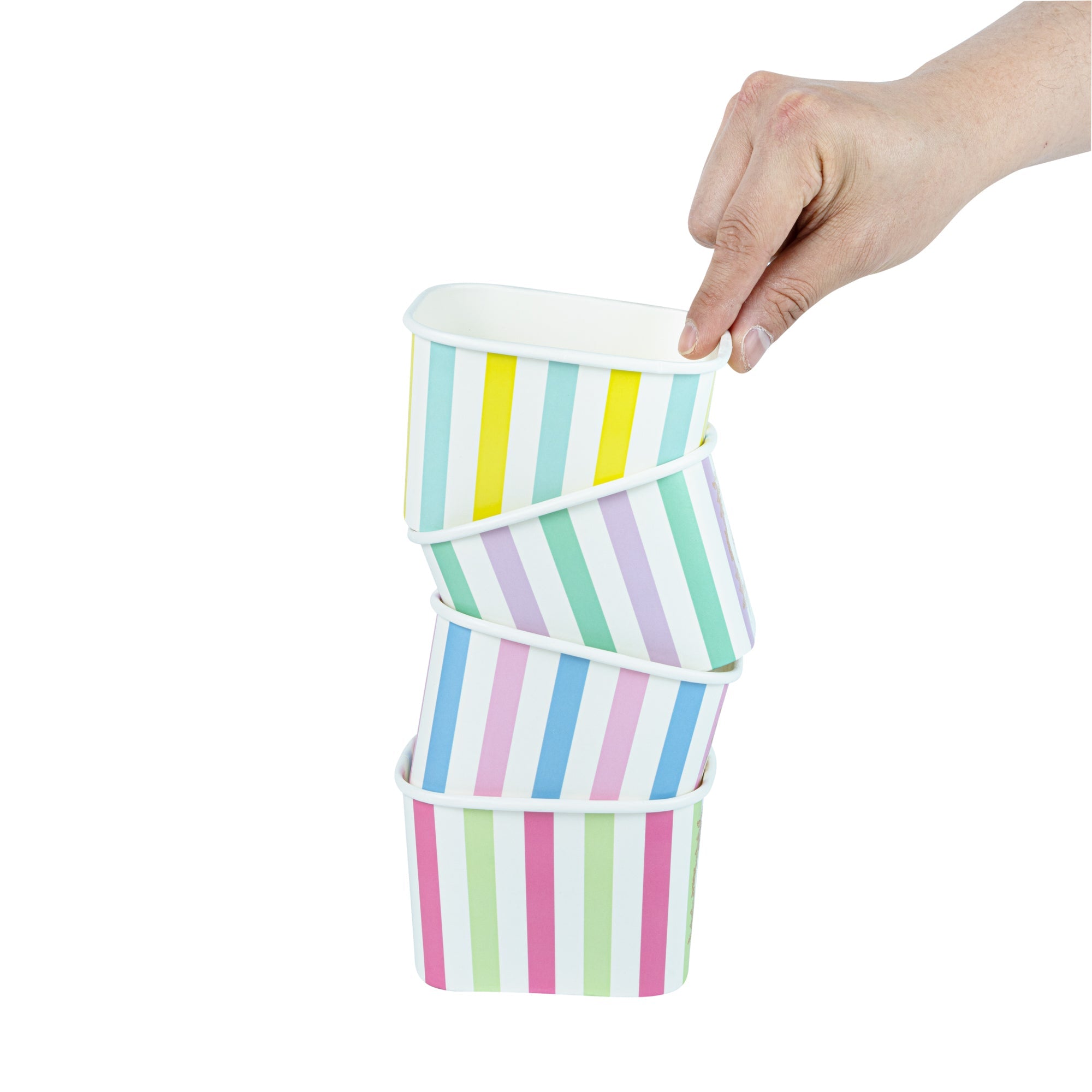 Coppetta 12 oz Square Assorted Stripes Paper To Go Cup - 4 1/4" x 3 1/4" x 2 3/4" - 200 count box