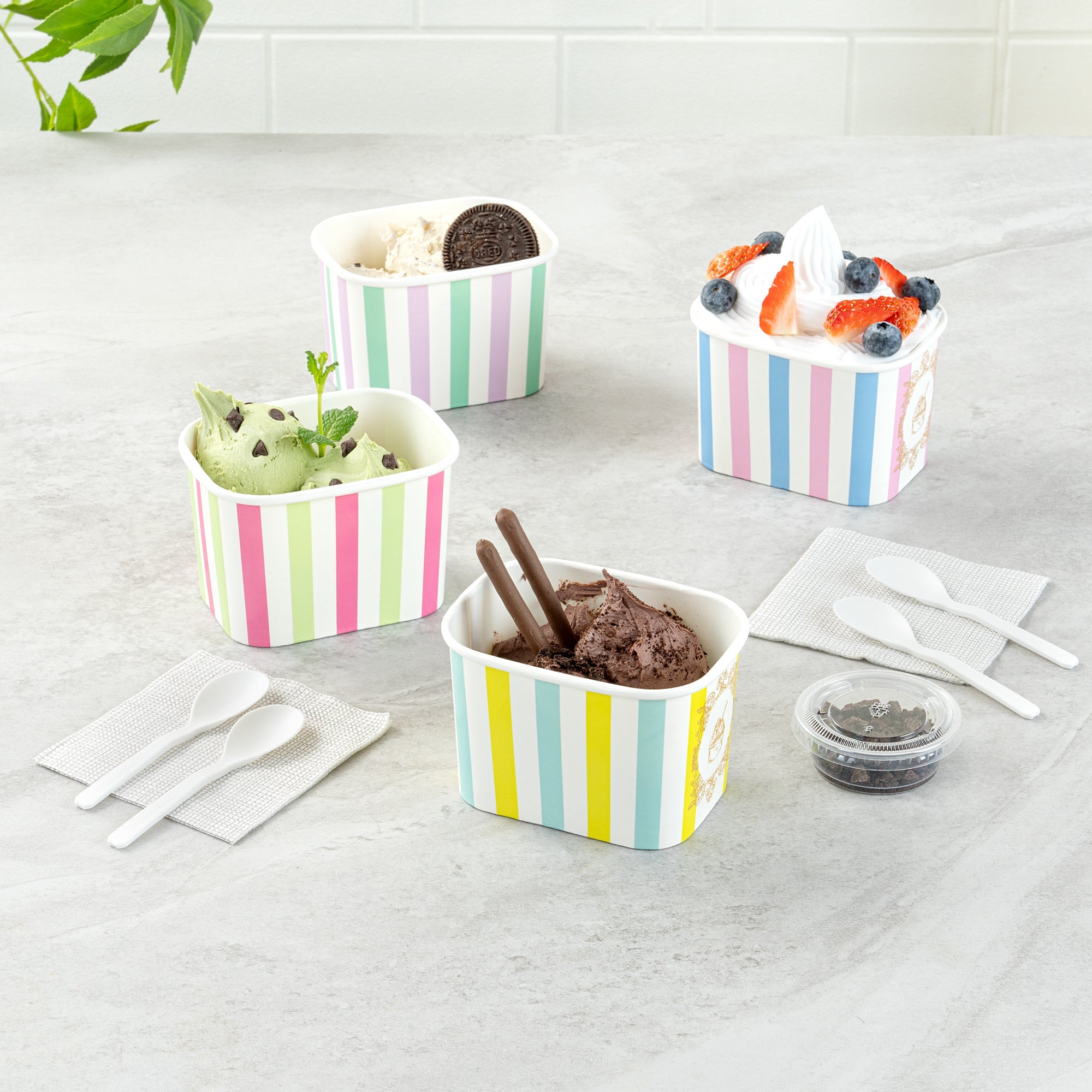 Coppetta 12 oz Square Assorted Stripes Paper To Go Cup - 4 1/4" x 3 1/4" x 2 3/4" - 200 count box