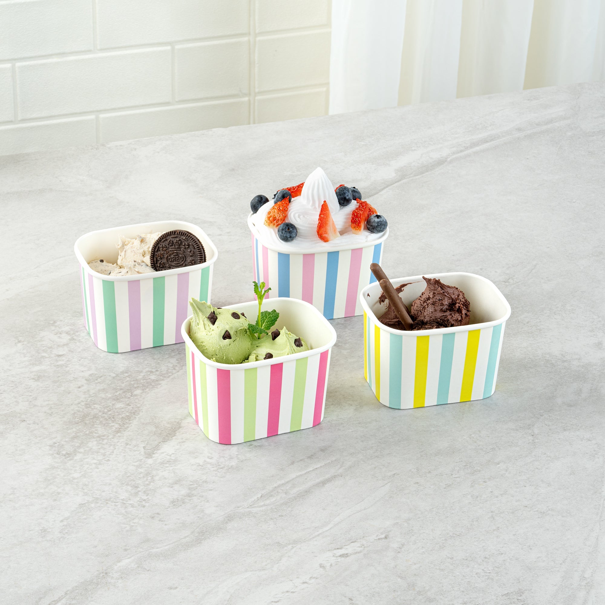 Coppetta 12 oz Square Assorted Stripes Paper To Go Cup - 4 1/4" x 3 1/4" x 2 3/4" - 200 count box