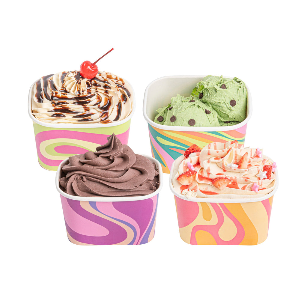 Coppetta 12 oz Square Assorted Groovy Paper To Go Cup - 4 1/4" x 3 1/4" x 2 3/4" - 200 count box