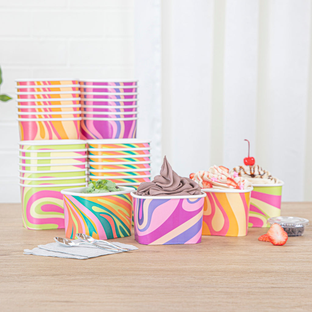 Coppetta 12 oz Square Assorted Groovy Paper To Go Cup - 4 1/4" x 3 1/4" x 2 3/4" - 200 count box