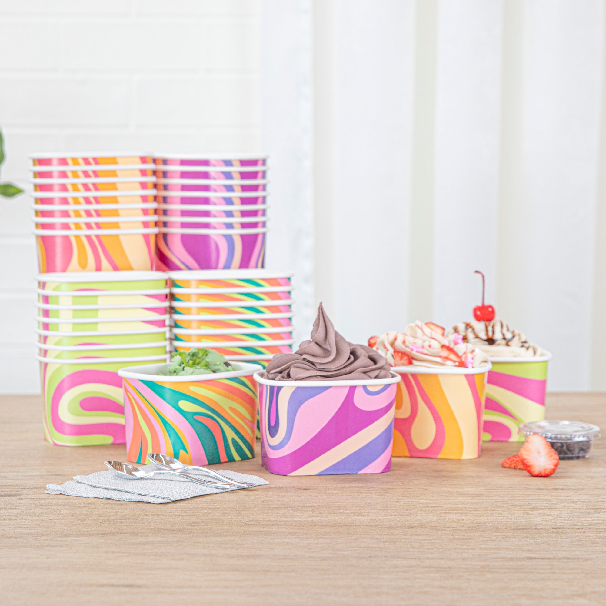 Coppetta 12 oz Square Assorted Groovy Paper To Go Cup - 4 1/4" x 3 1/4" x 2 3/4" - 200 count box