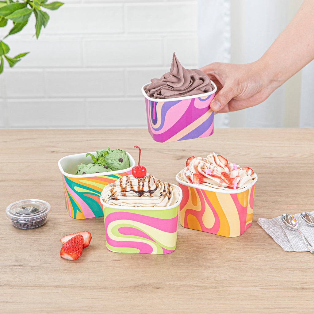 Coppetta 12 oz Square Assorted Groovy Paper To Go Cup - 4 1/4" x 3 1/4" x 2 3/4" - 200 count box