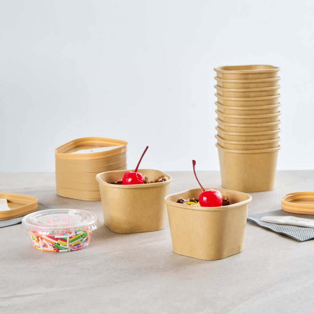 Coppetta 3 oz Square Kraft Paper To Go Cup - 2 1/2" x 2 1/2" x 1 3/4" - 200 count box