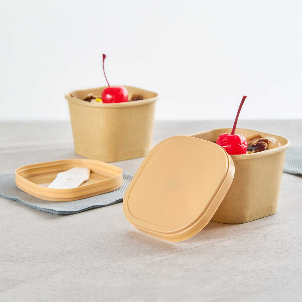 Coppetta Square Brown Plastic Lid - Fits 3 oz To Go Cup, with Spoon - 200 count box