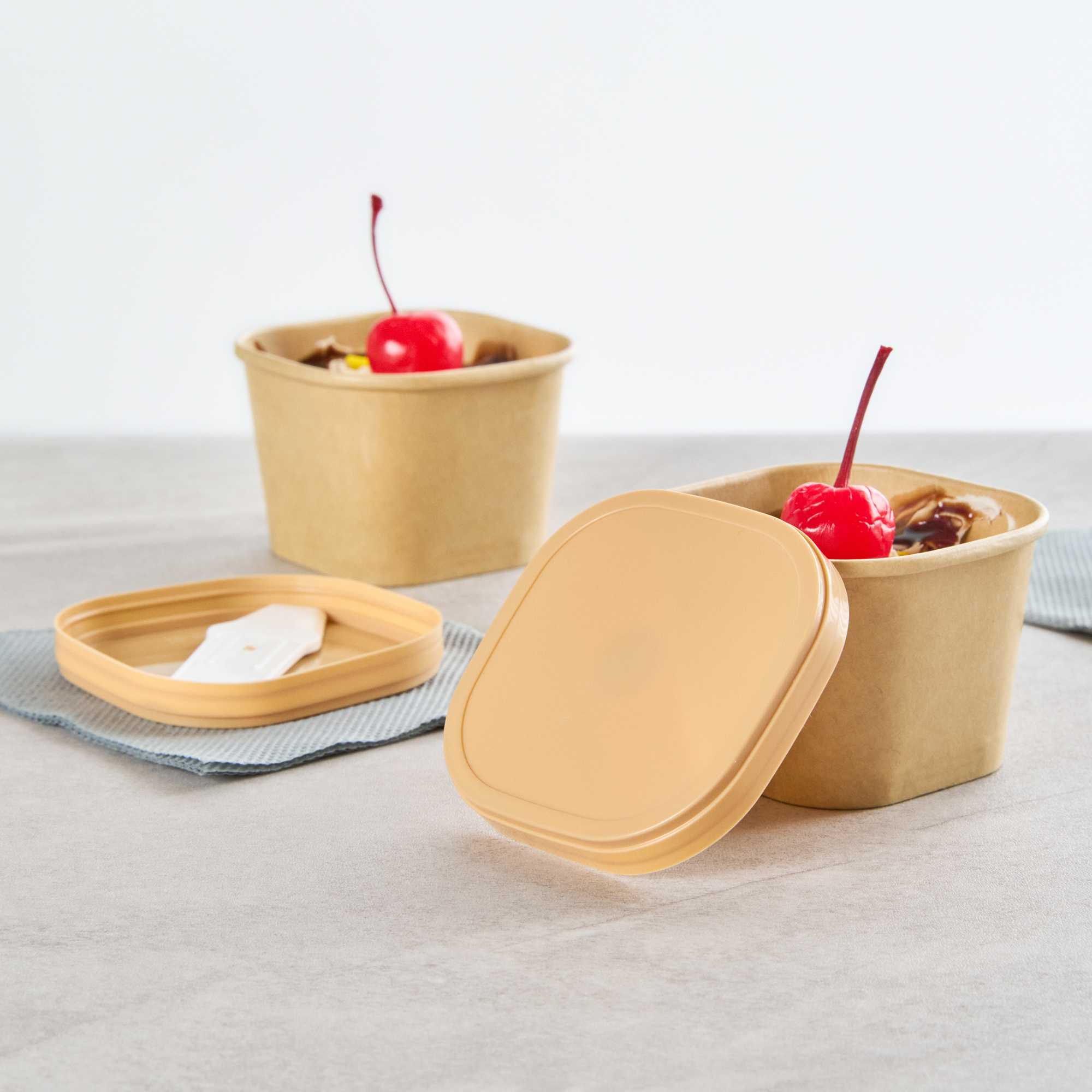 Coppetta Square Brown Plastic Lid - Fits 3 oz To Go Cup, with Spoon - 50 count box