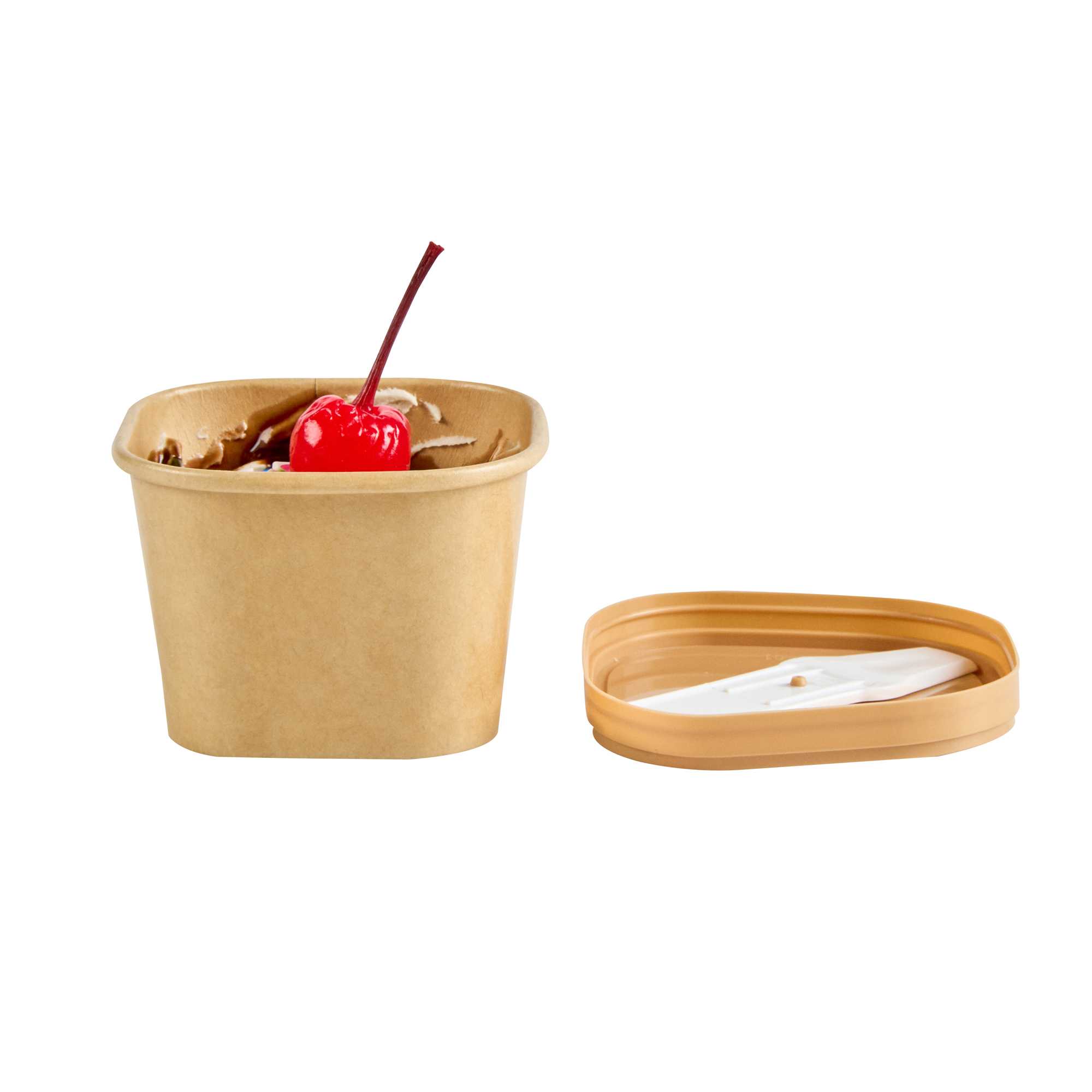 Coppetta Square Brown Plastic Lid - Fits 3 oz To Go Cup, with Spoon - 50 count box