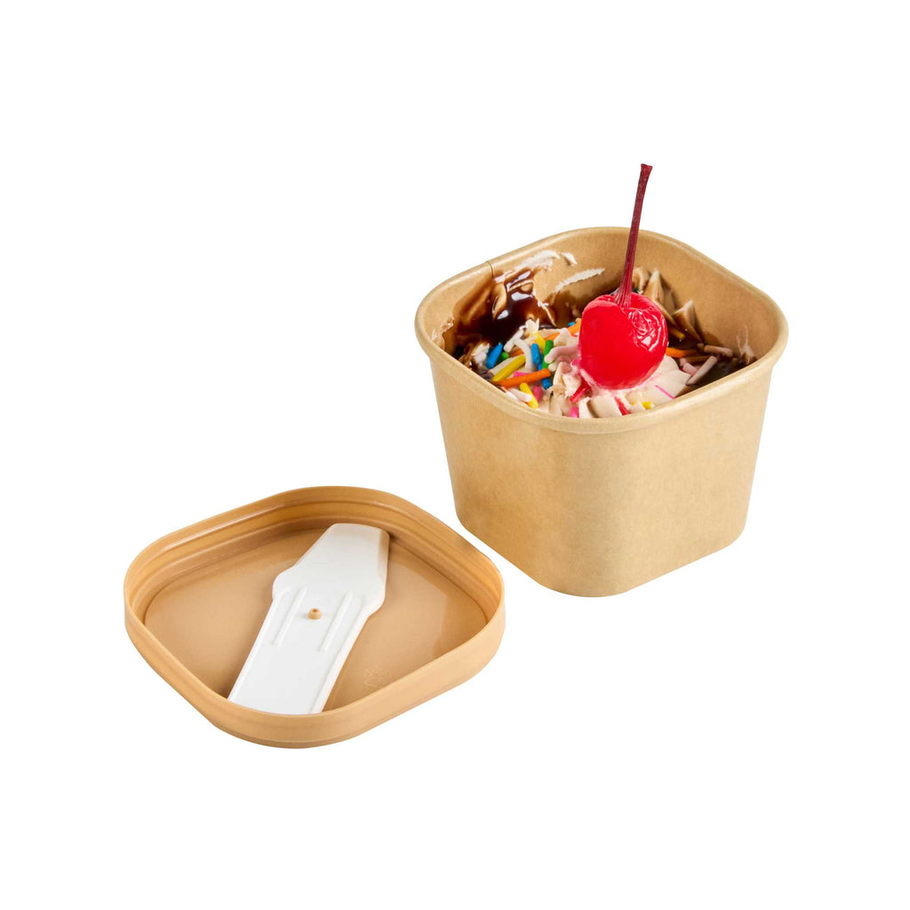 Coppetta Square Brown Plastic Lid - Fits 3 oz To Go Cup, with Spoon - 200 count box