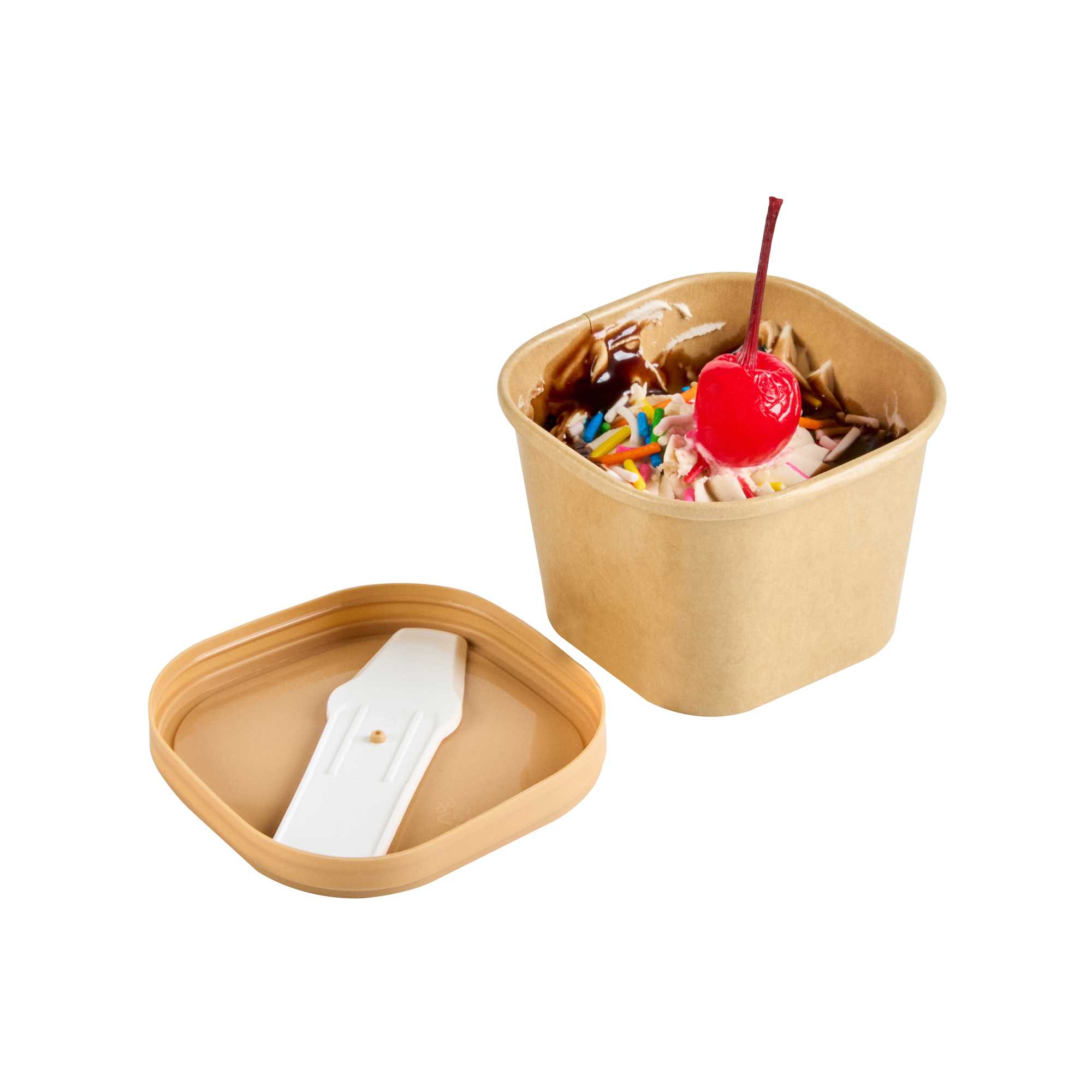 Coppetta Square Brown Plastic Lid - Fits 3 oz To Go Cup, with Spoon - 200 count box