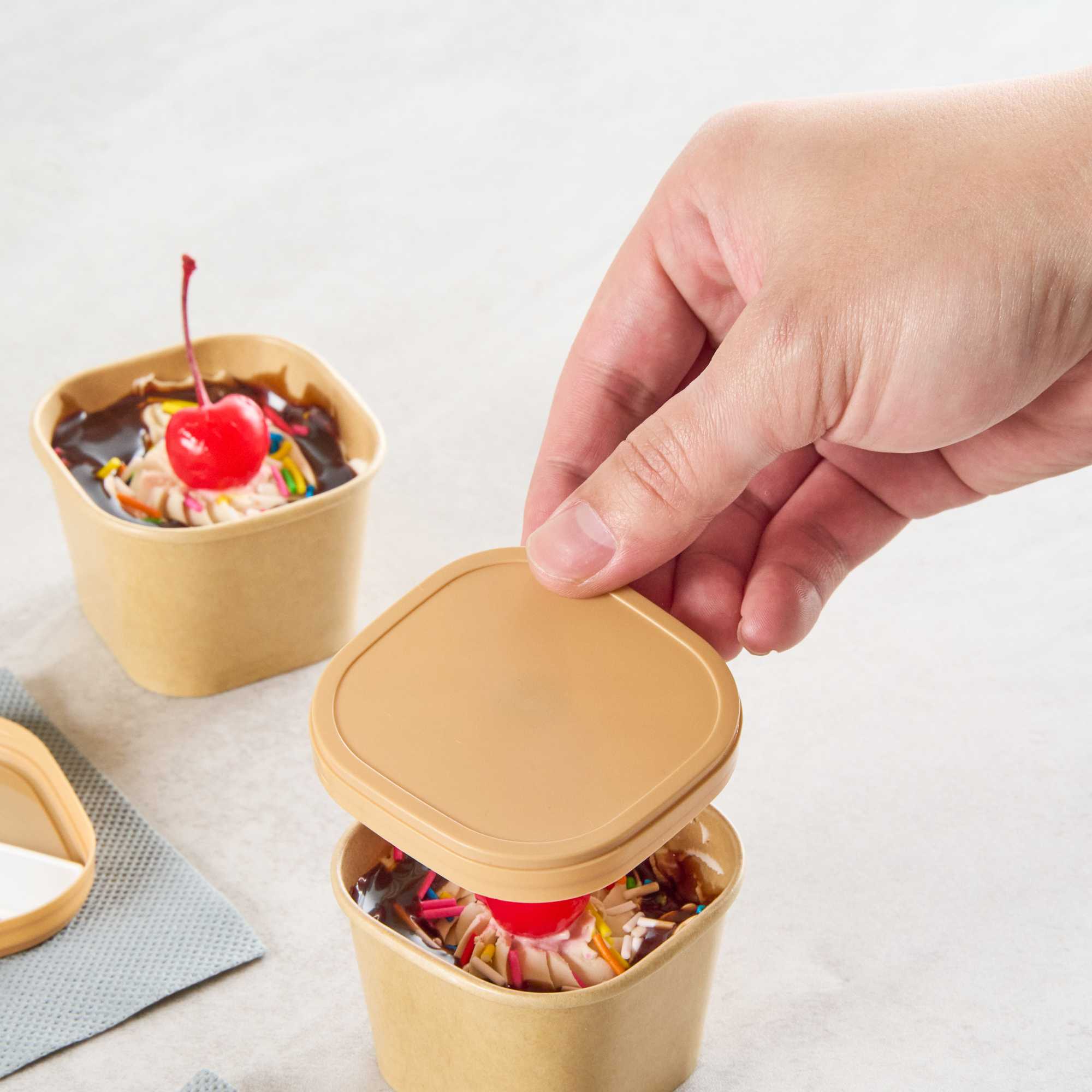 Coppetta Square Brown Plastic Lid - Fits 3 oz To Go Cup, with Spoon - 200 count box