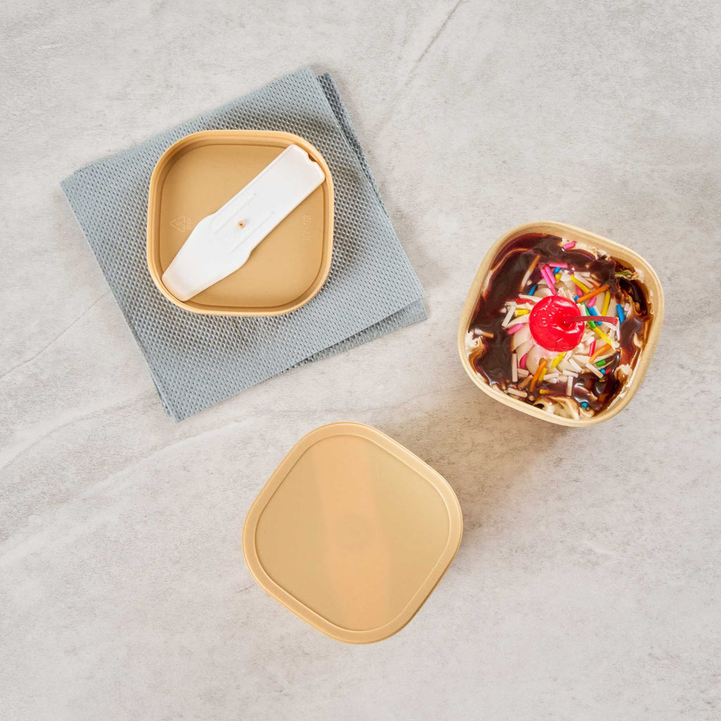 Coppetta Square Brown Plastic Lid - Fits 3 oz To Go Cup, with Spoon - 200 count box