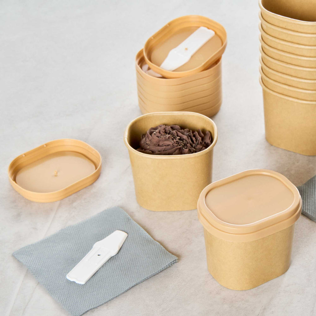 Coppetta Square Brown Plastic Lid - Fits 4 oz To Go Cup, with Spoon - 50 count box