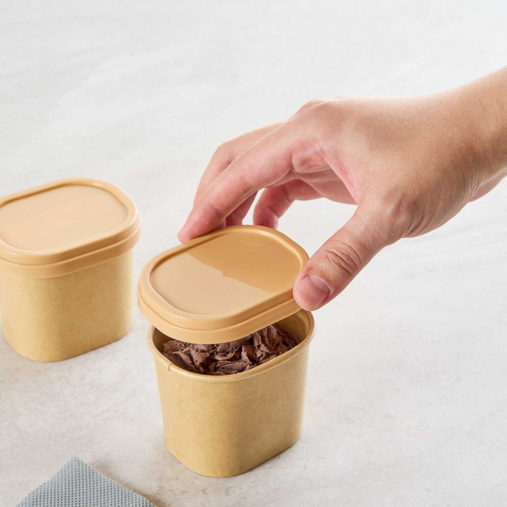 Coppetta Square Brown Plastic Lid - Fits 4 oz To Go Cup, with Spoon - 50 count box