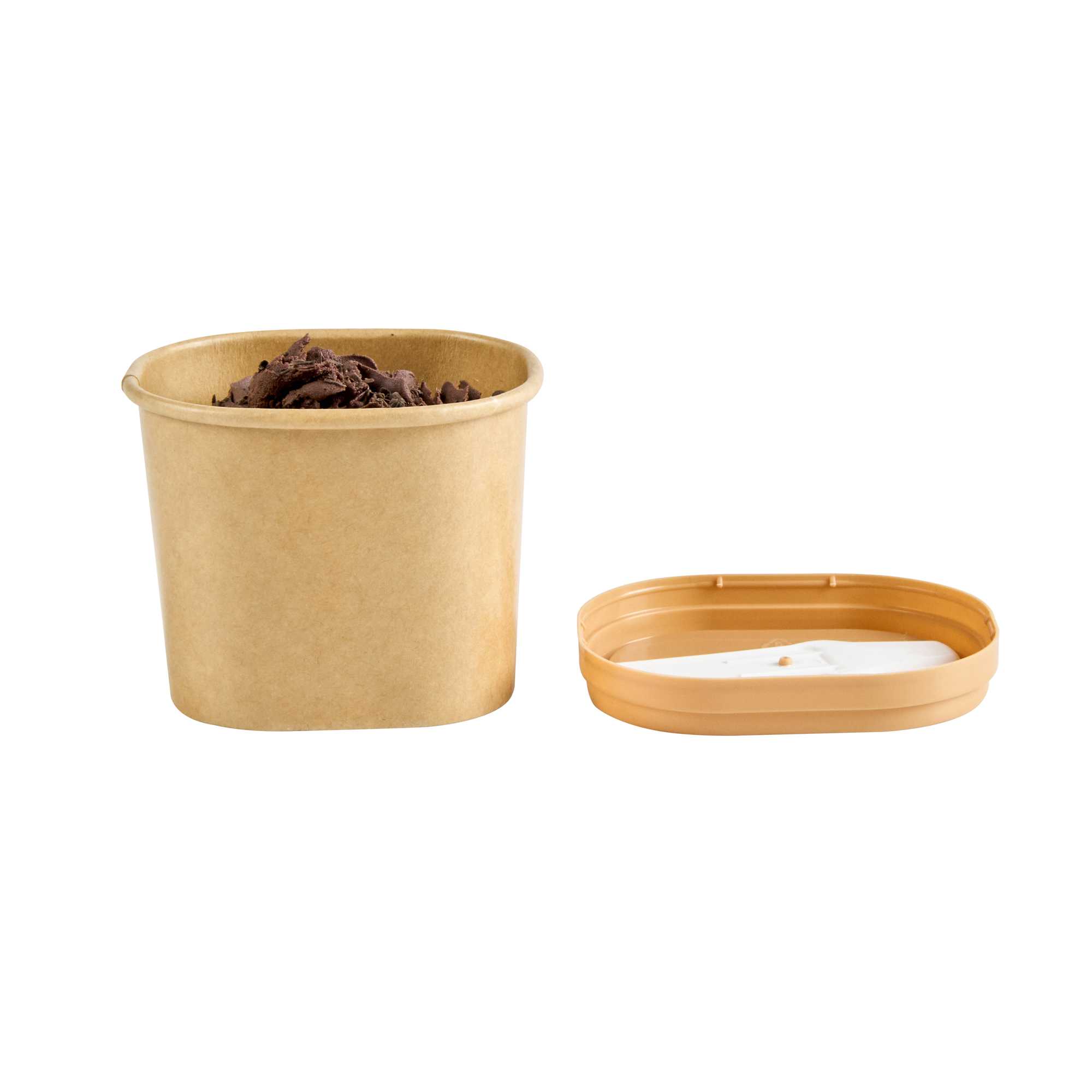 Coppetta Square Brown Plastic Lid - Fits 4 oz To Go Cup, with Spoon - 200 count box