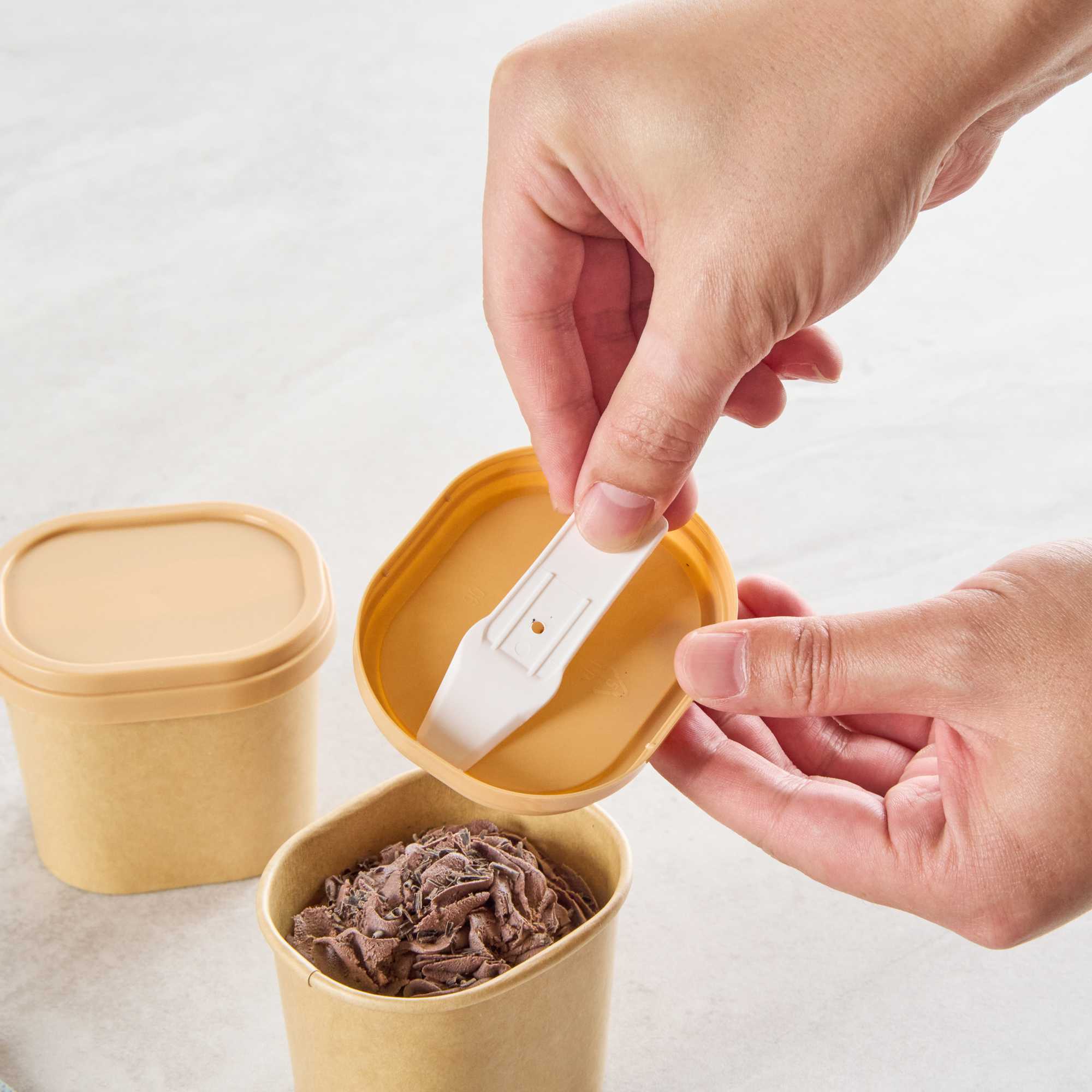 Coppetta Square Brown Plastic Lid - Fits 4 oz To Go Cup, with Spoon - 200 count box