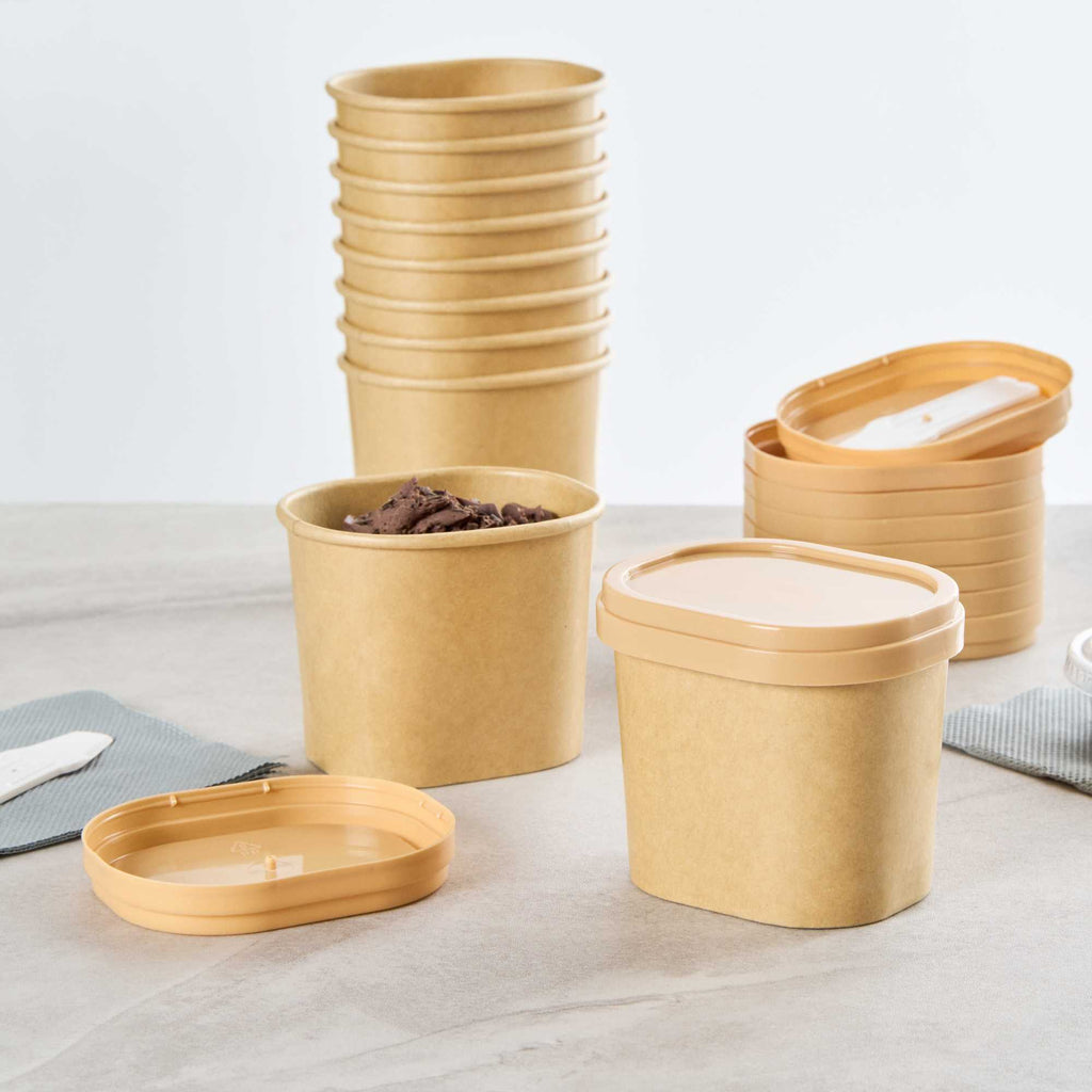 Coppetta Square Brown Plastic Lid - Fits 4 oz To Go Cup, with Spoon - 200 count box