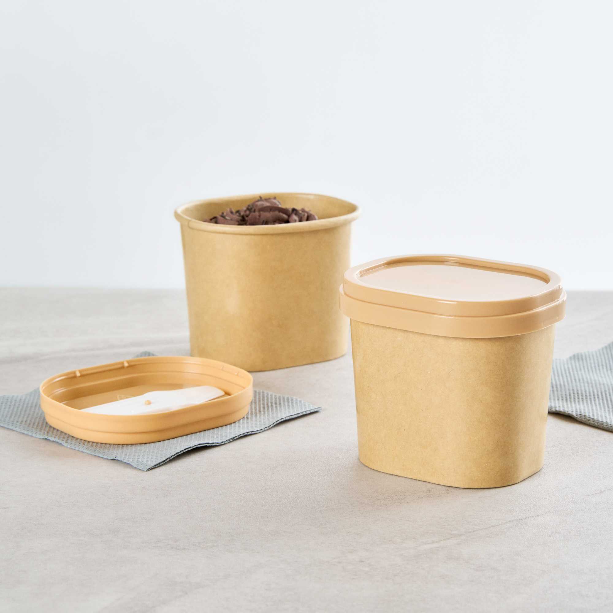 Coppetta Square Brown Plastic Lid - Fits 4 oz To Go Cup, with Spoon - 200 count box