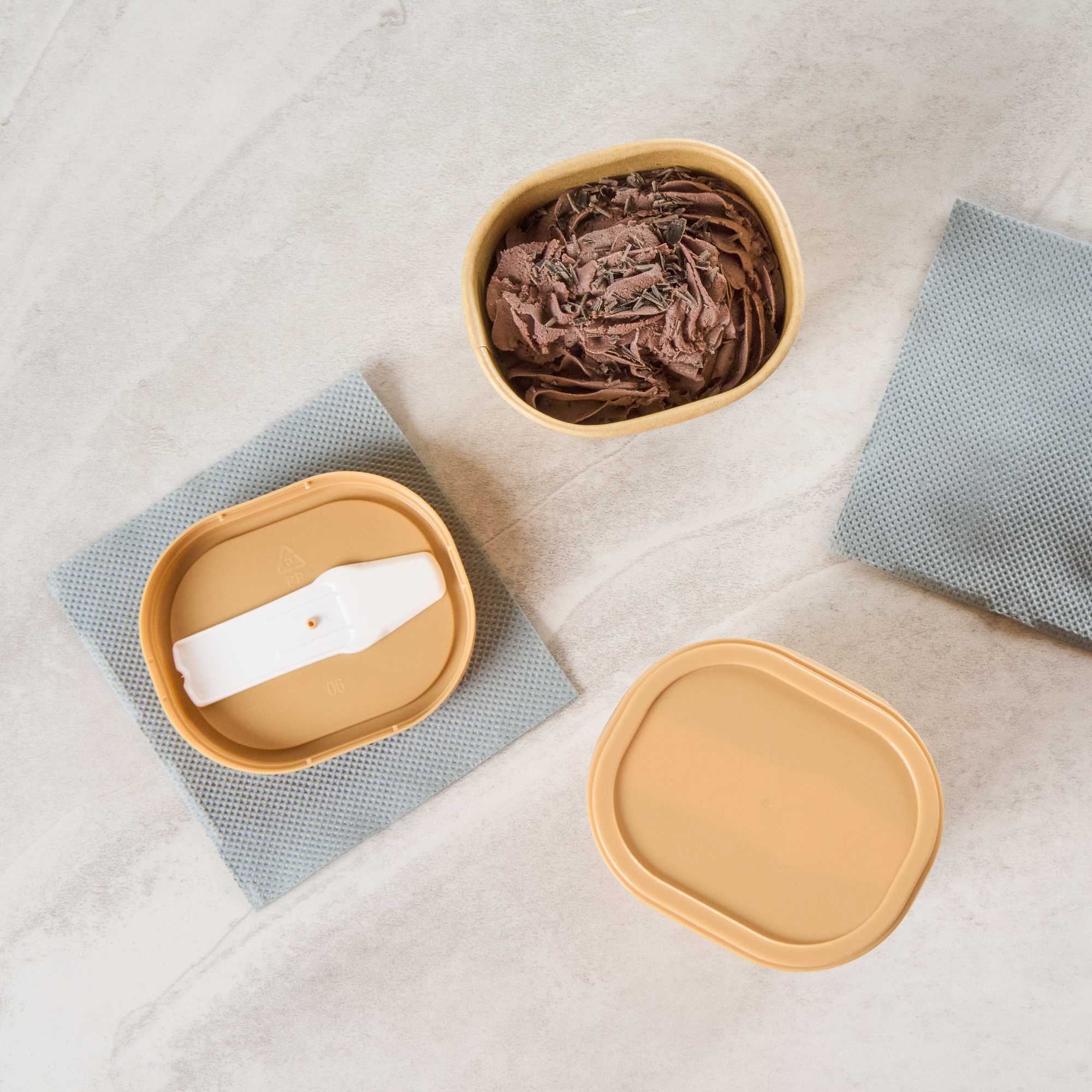 Coppetta Square Brown Plastic Lid - Fits 4 oz To Go Cup, with Spoon - 200 count box