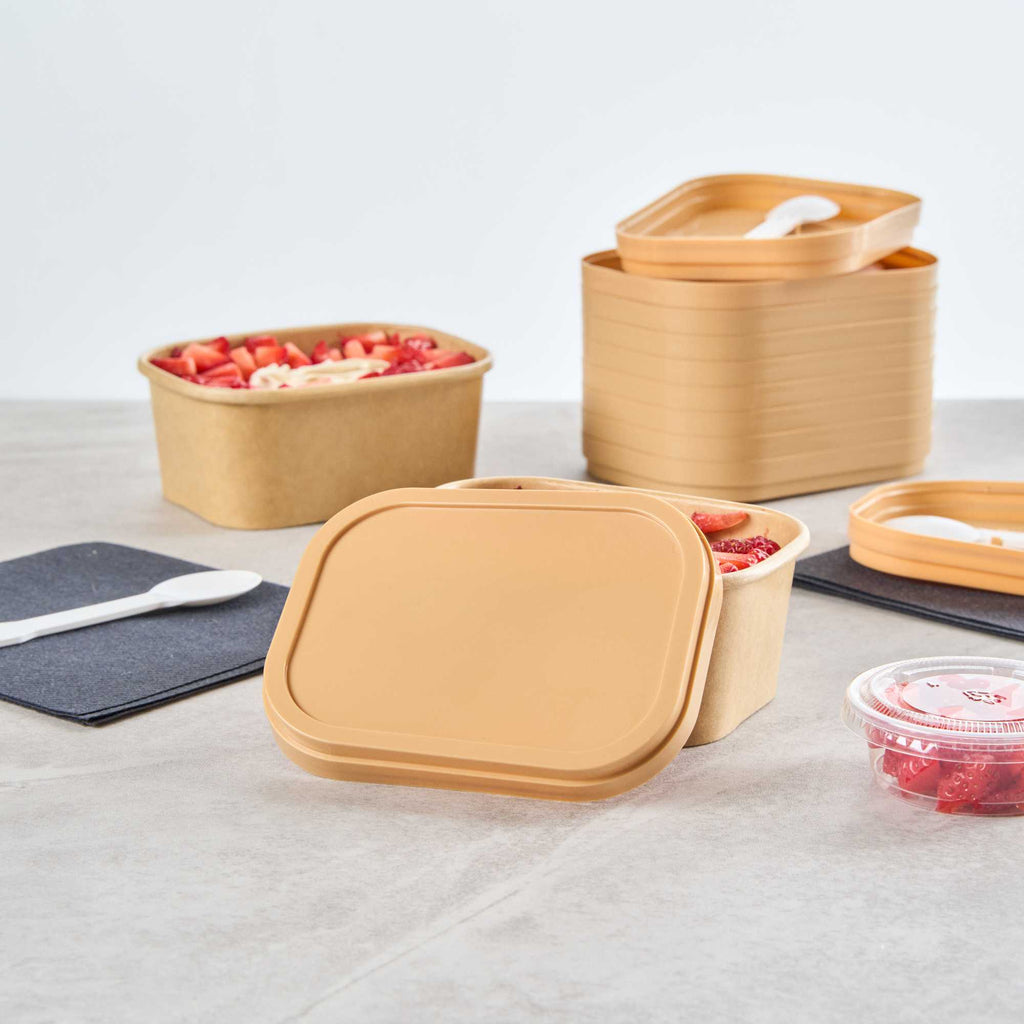 Coppetta Square Brown Plastic Lid - Fits 7 and 12 oz To Go Cups, with Spoon - 50 count box