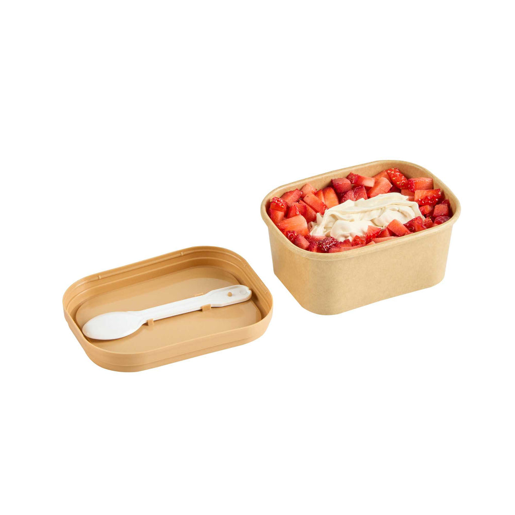 Coppetta Square Brown Plastic Lid - Fits 7 and 12 oz To Go Cups, with Spoon - 50 count box